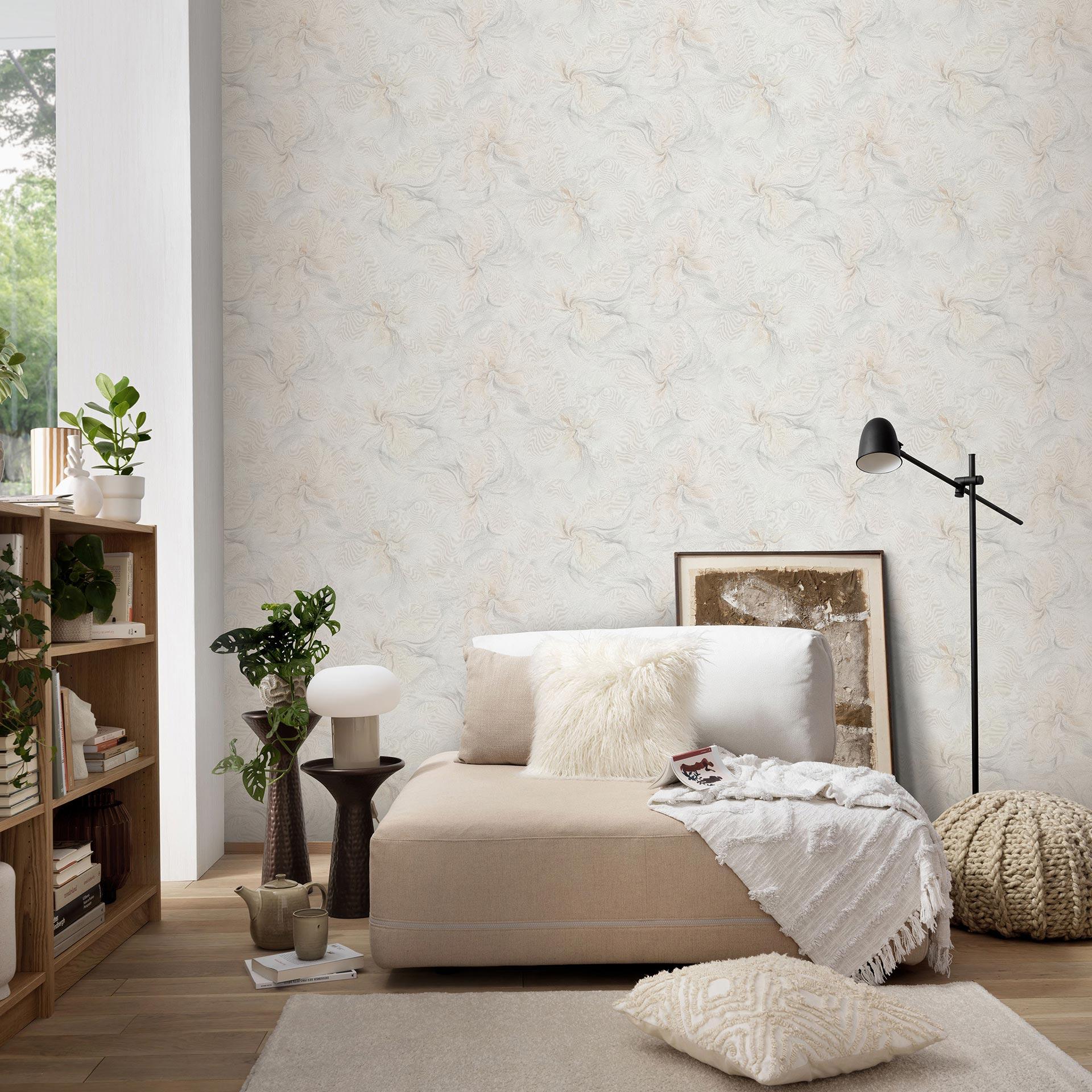 Ikke-vævet tapet, blomstermotiv tapet Aurora beige