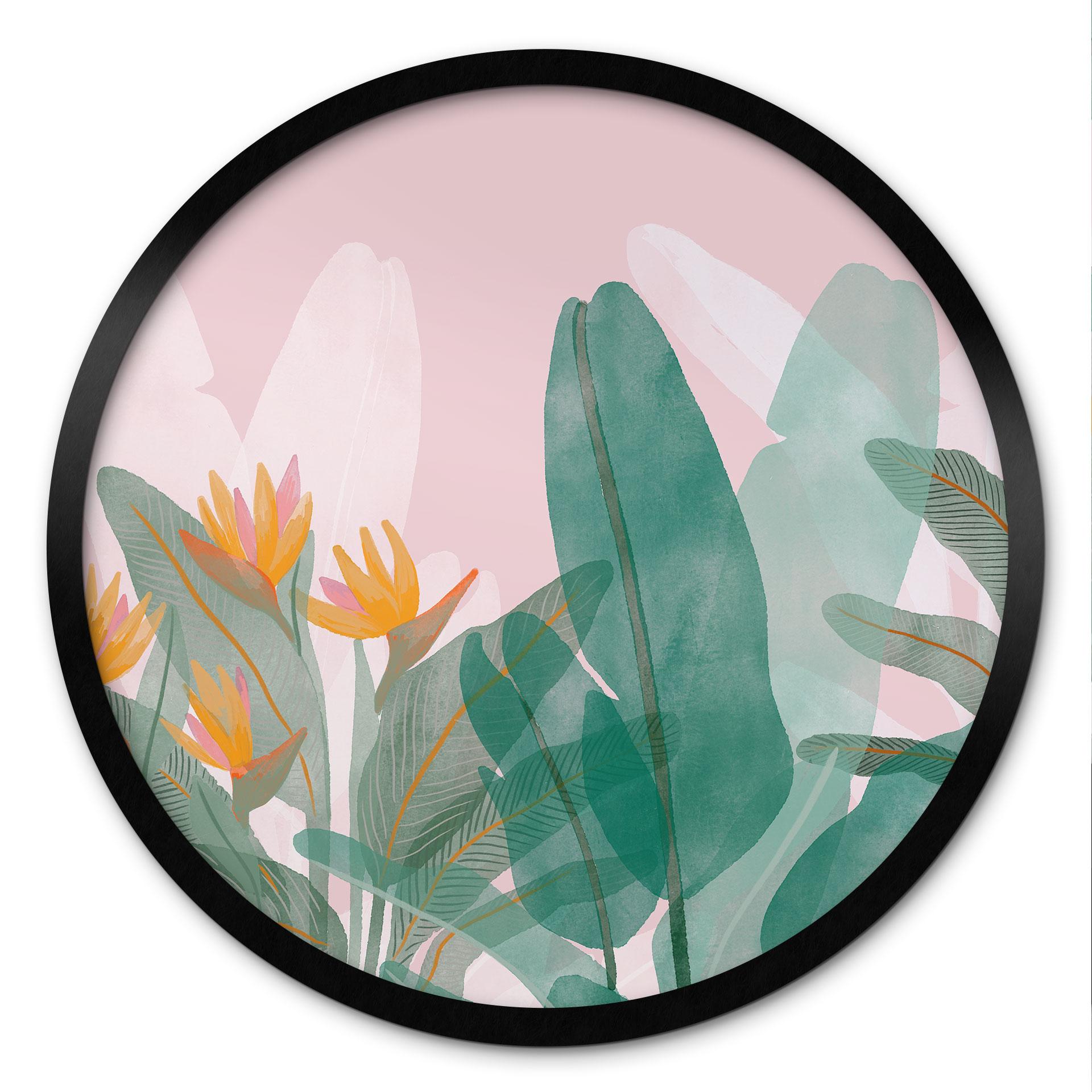 Botanisk illustrationsplakat i grøn og pink - Goed Blauw - Round