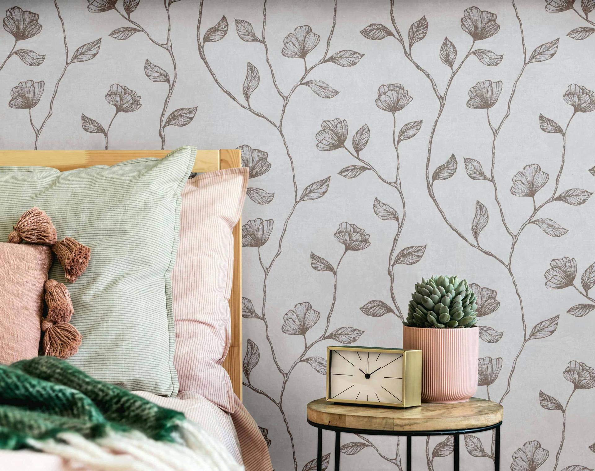 vliesbehang grijs brons bloem voor woonkamer slaapkamer keuken marburg behang