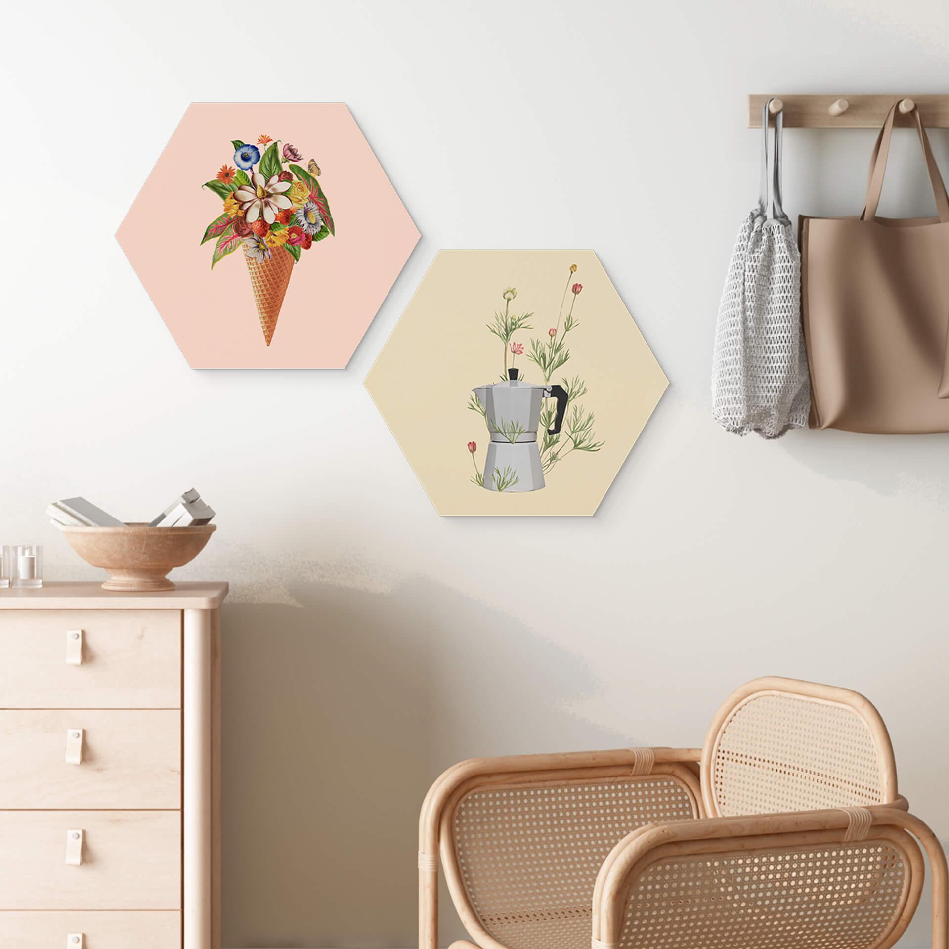 Wandbild Frida Floral Studio - Blumige Eistüte - Hexagon Alu-Dibond