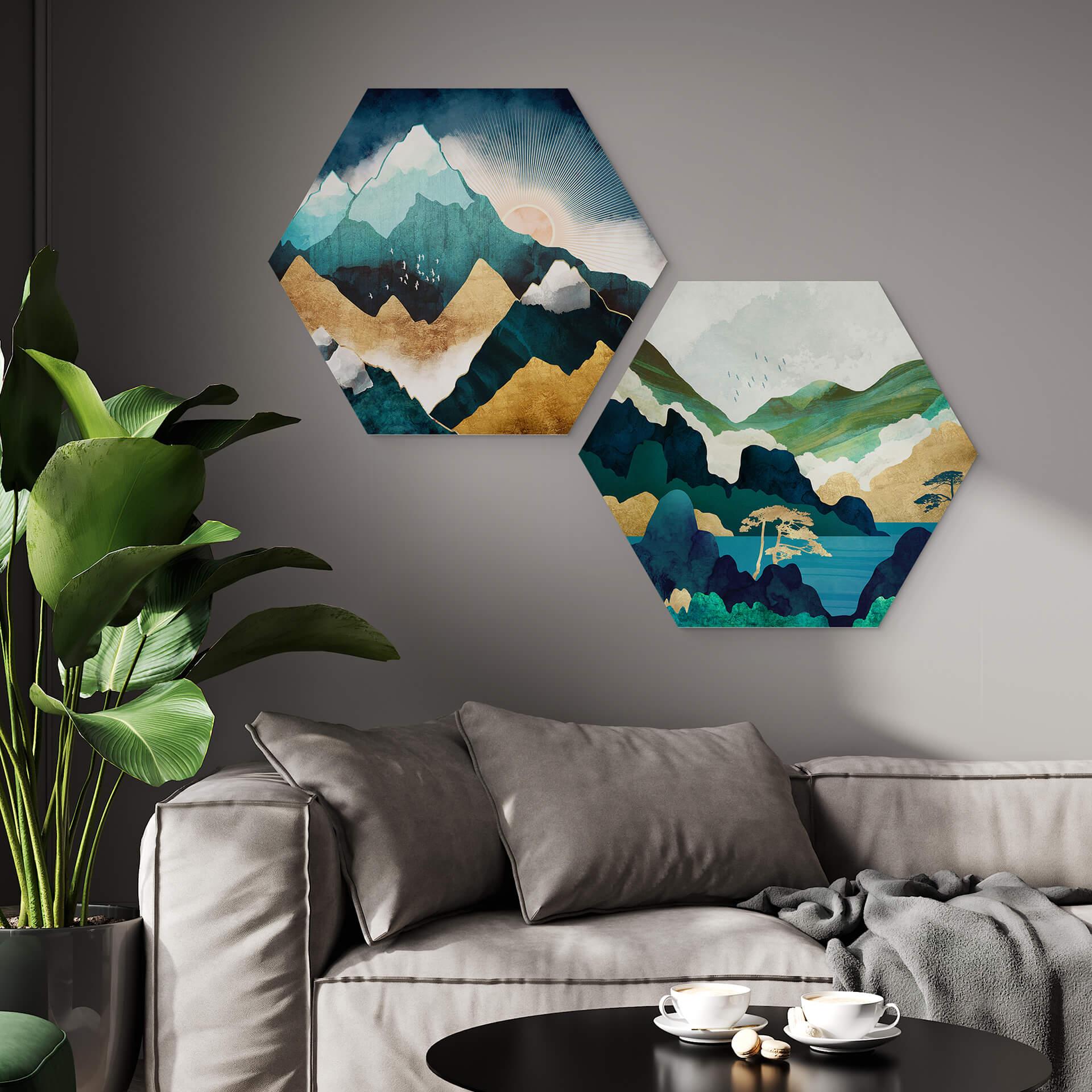Hexagon Wandbild SpaceFrog Designs - In den Bergen - Alu-Dibond