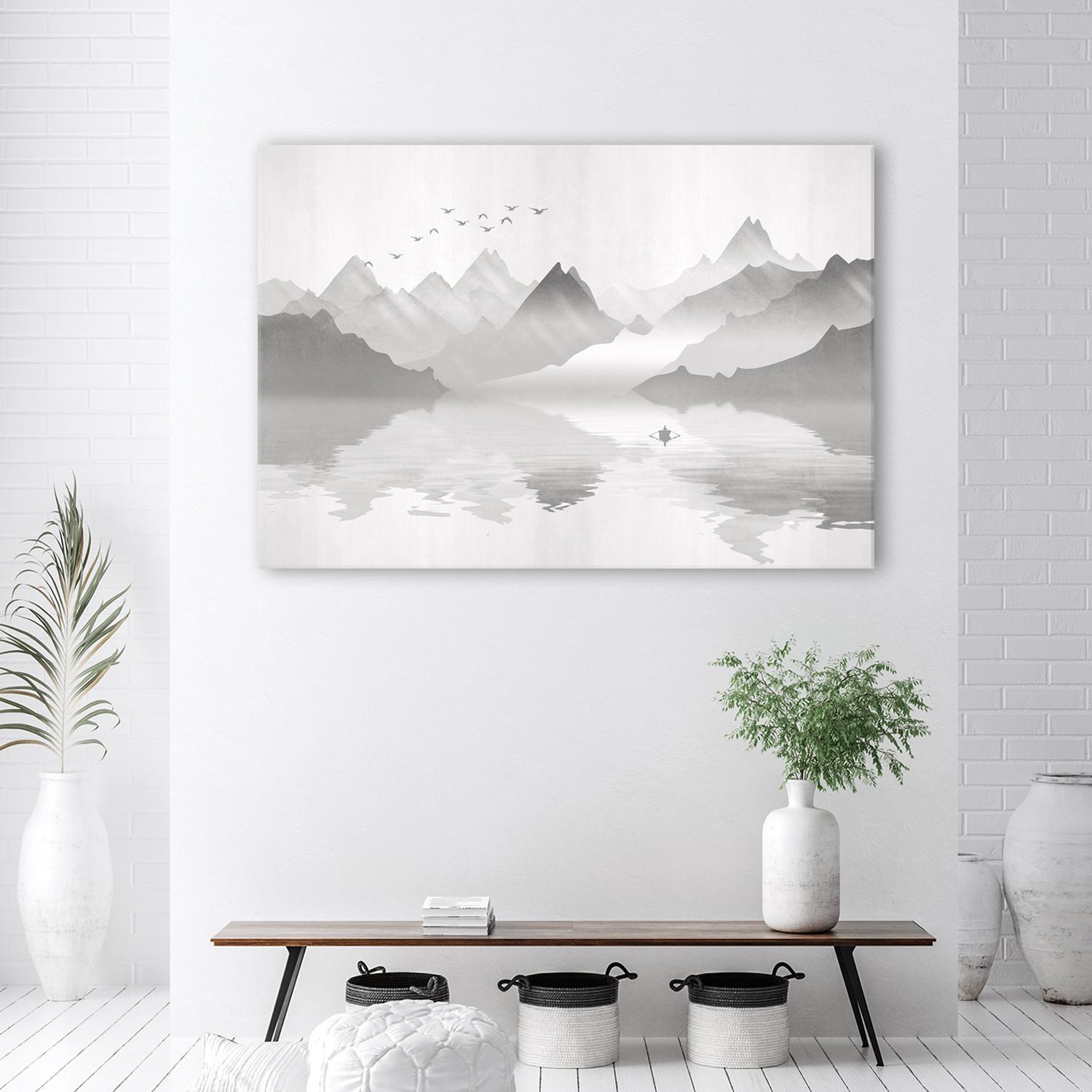 Canvasbillede, Abstraktion af bjerge i havet