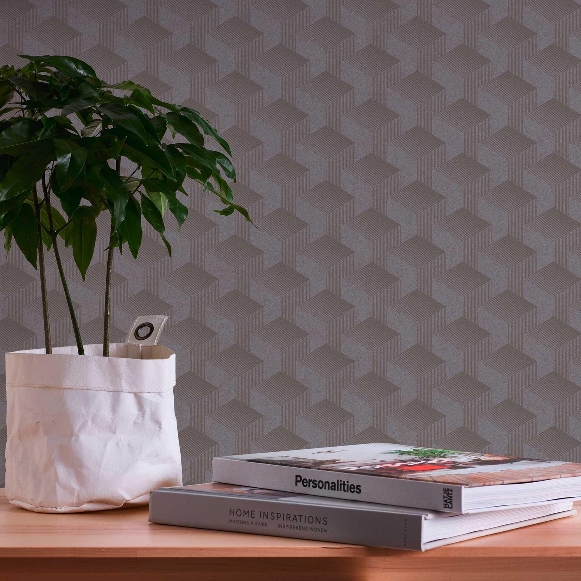 Papel pintado gráfico gris - papel pintado retro con efecto 3D - papel pintado no tejido salón dormitorio cocina