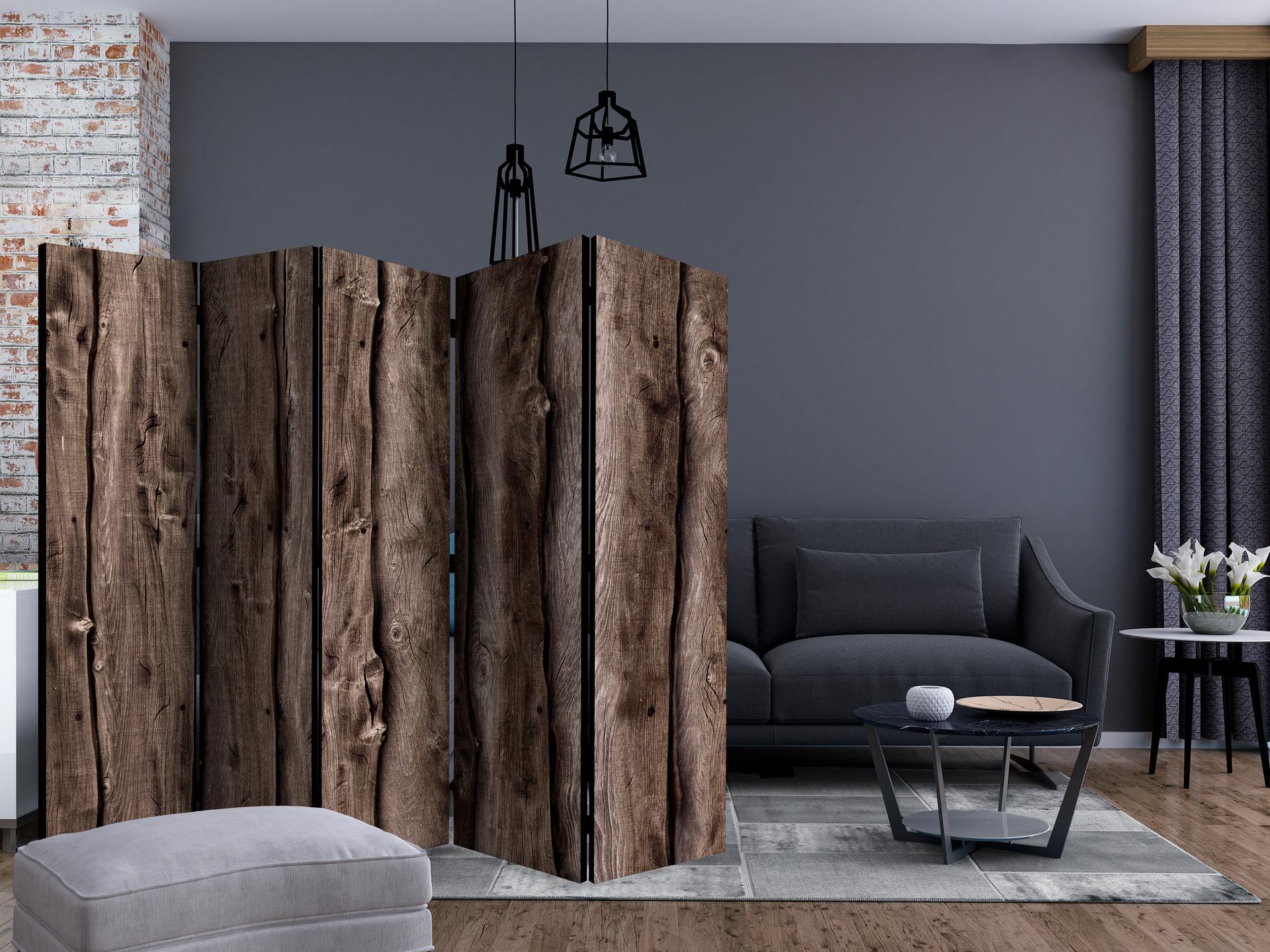 Schermo divisorio - Melodia di legno, 5 pezzi - 225x172 cm
