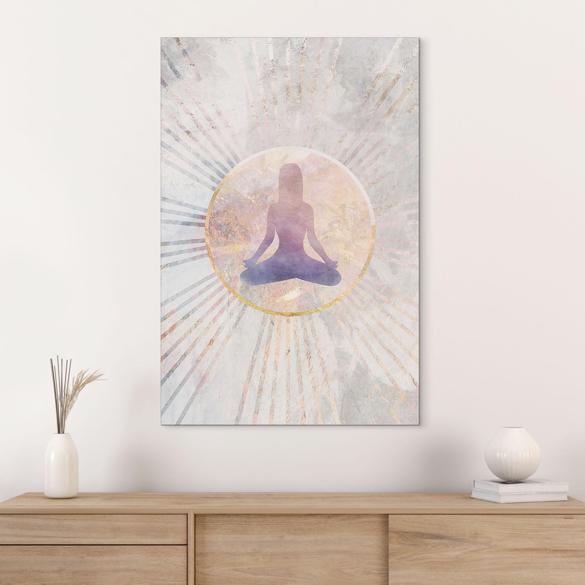 Billede af lotusstilling - Meditation i gyldent lys - Manovski – print på aluminium (Alu-Dibond)