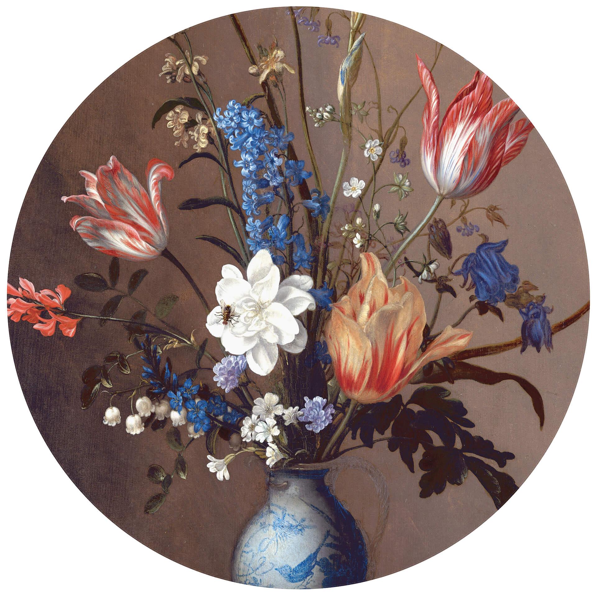 Fototapete Van der Ast - Blumen in einer Wan-Li Vase - Rund - Selbstklebend/Vlies