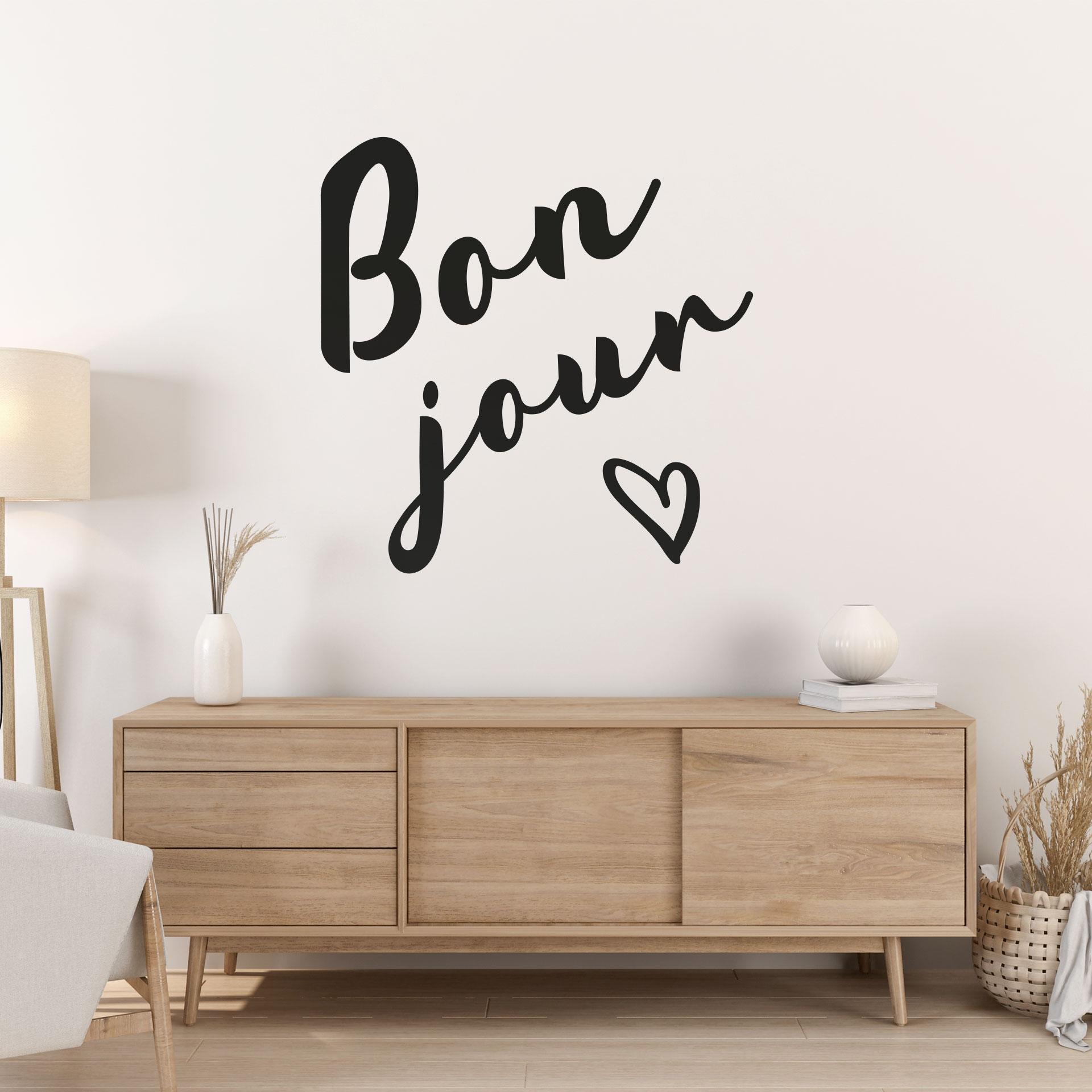 Spruch Wandtattoo Bonjour mit Herz