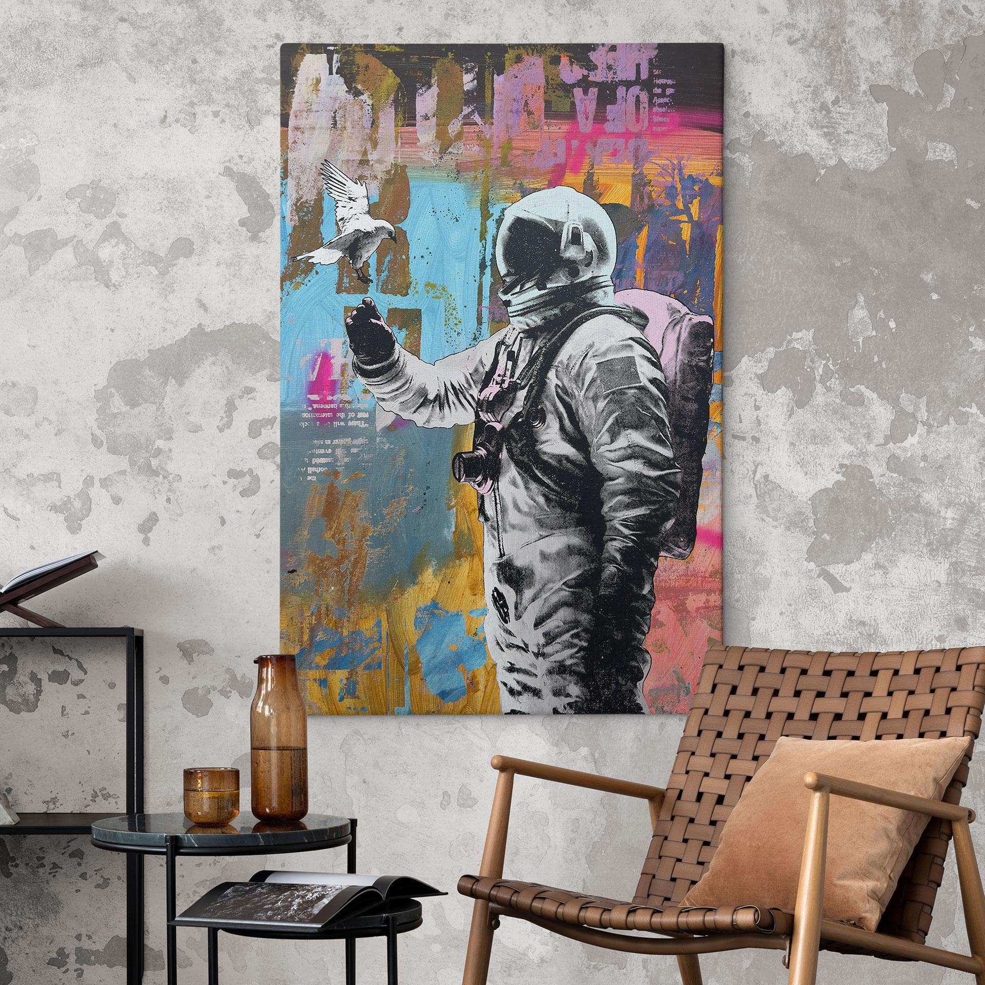 Canvasbillede Astronaut med due | Digital collage - Kuryliuk