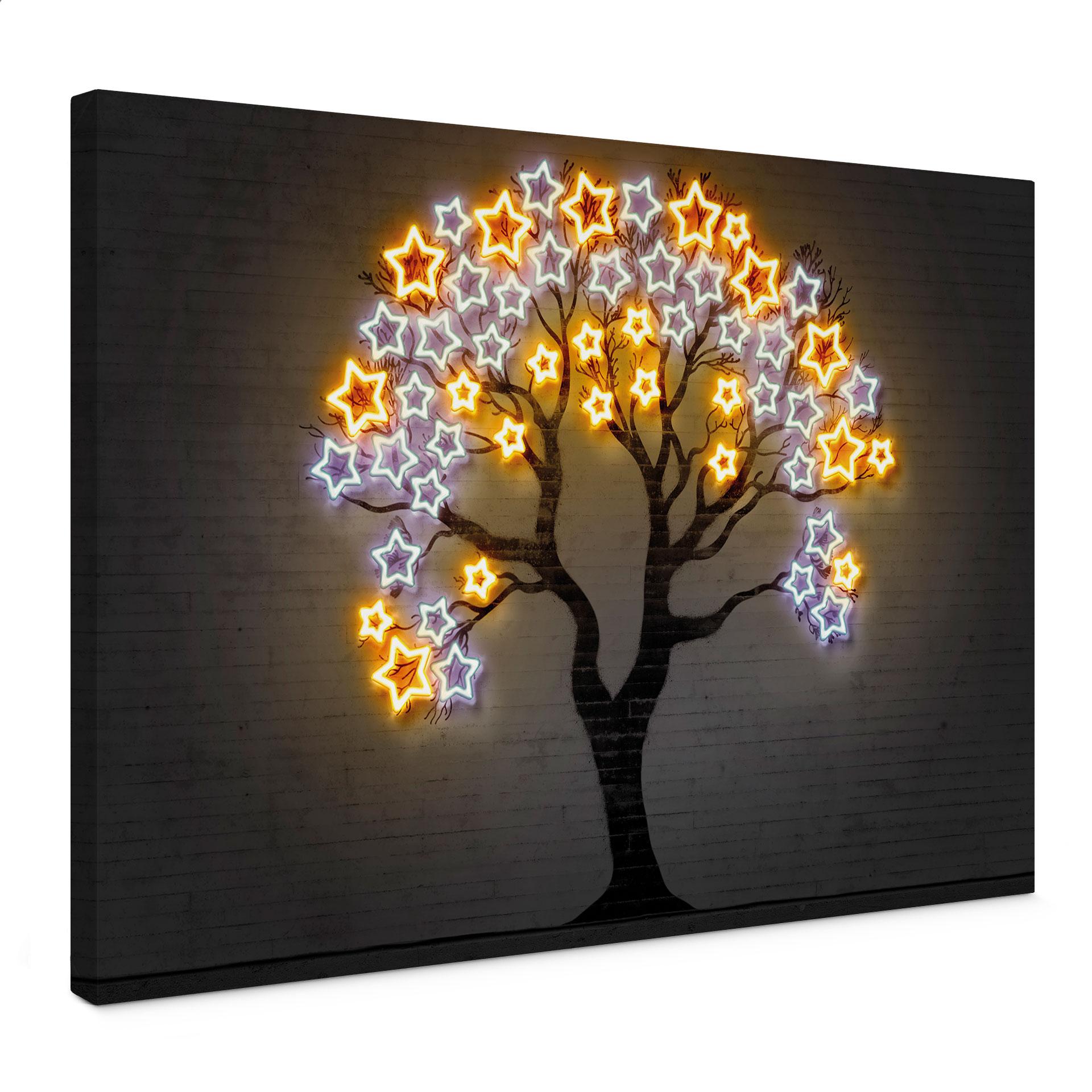 Canvasbillede træ med stjerner | neon design - Mielu