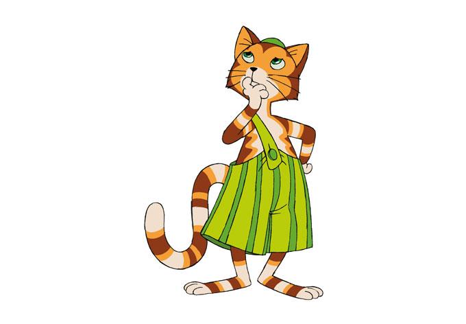 Fensterbild Pettersson und Findus - Findus überlegt