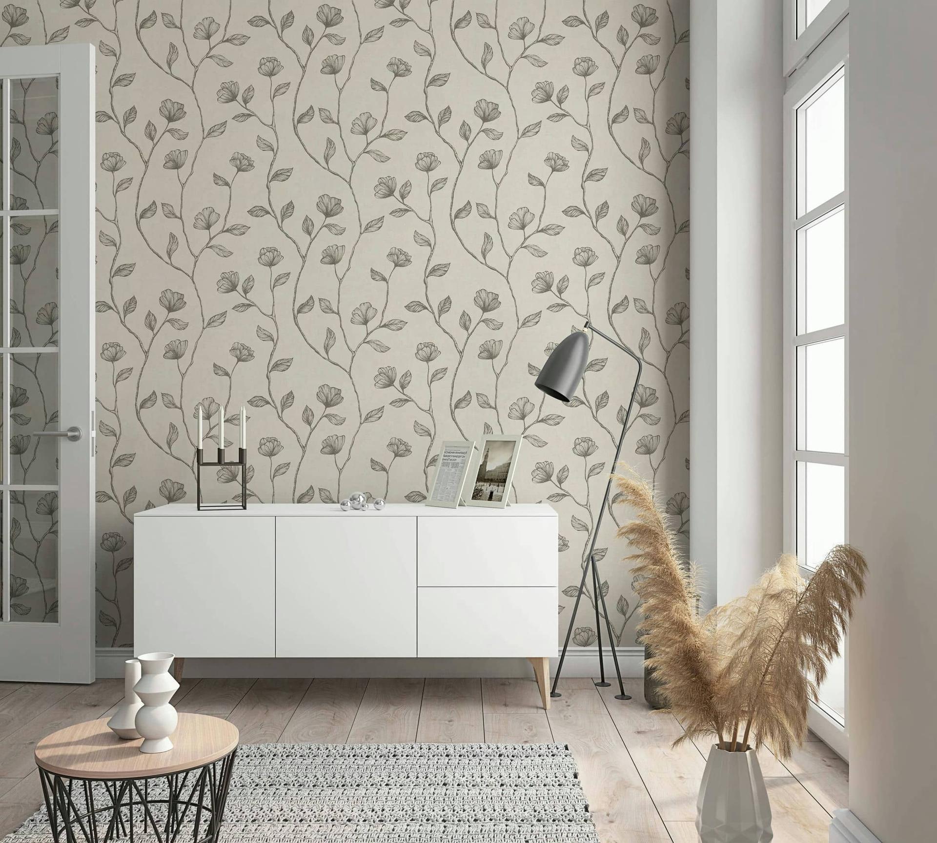 vliesbehang wit gebloemd voor woonkamer slaapkamer keuken marburg behang