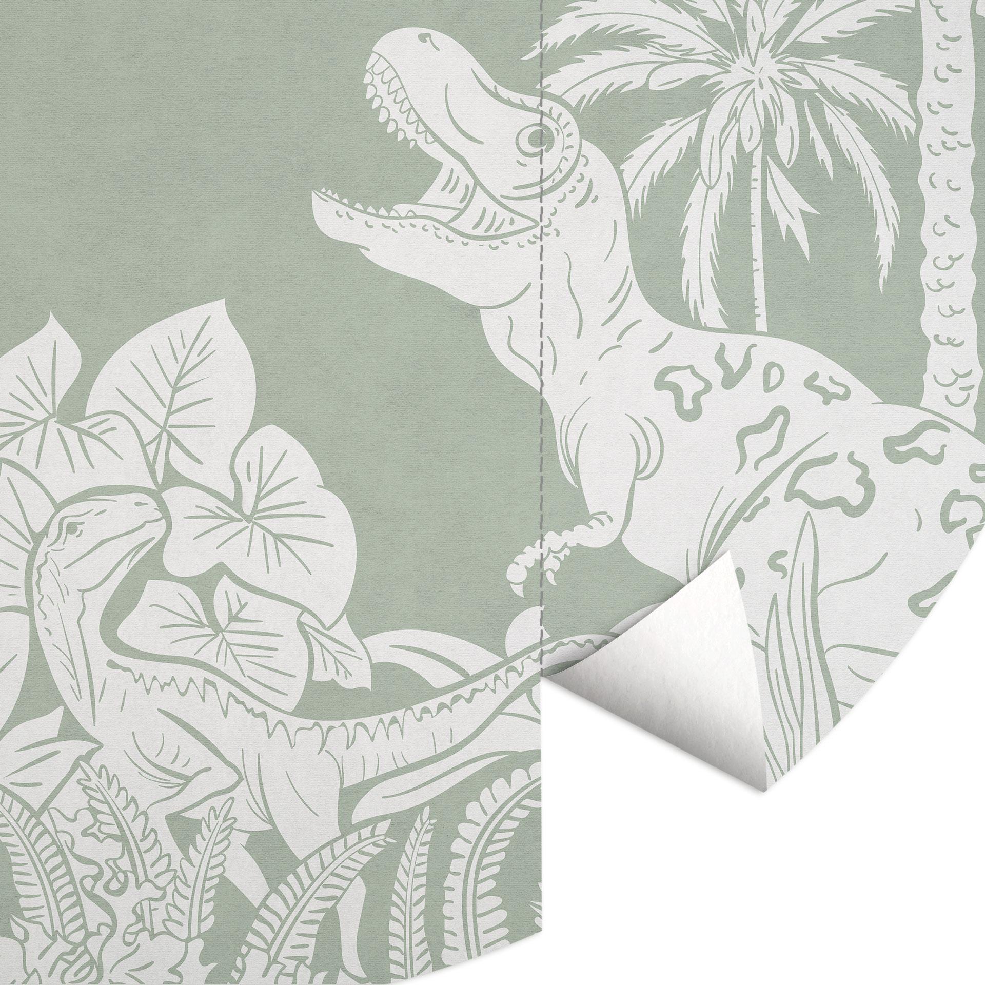 Groene Prehistorische Werelden - Fotobehang onder palmbomen - Kikki Belle - Rond - vliesbehang/zelfk
