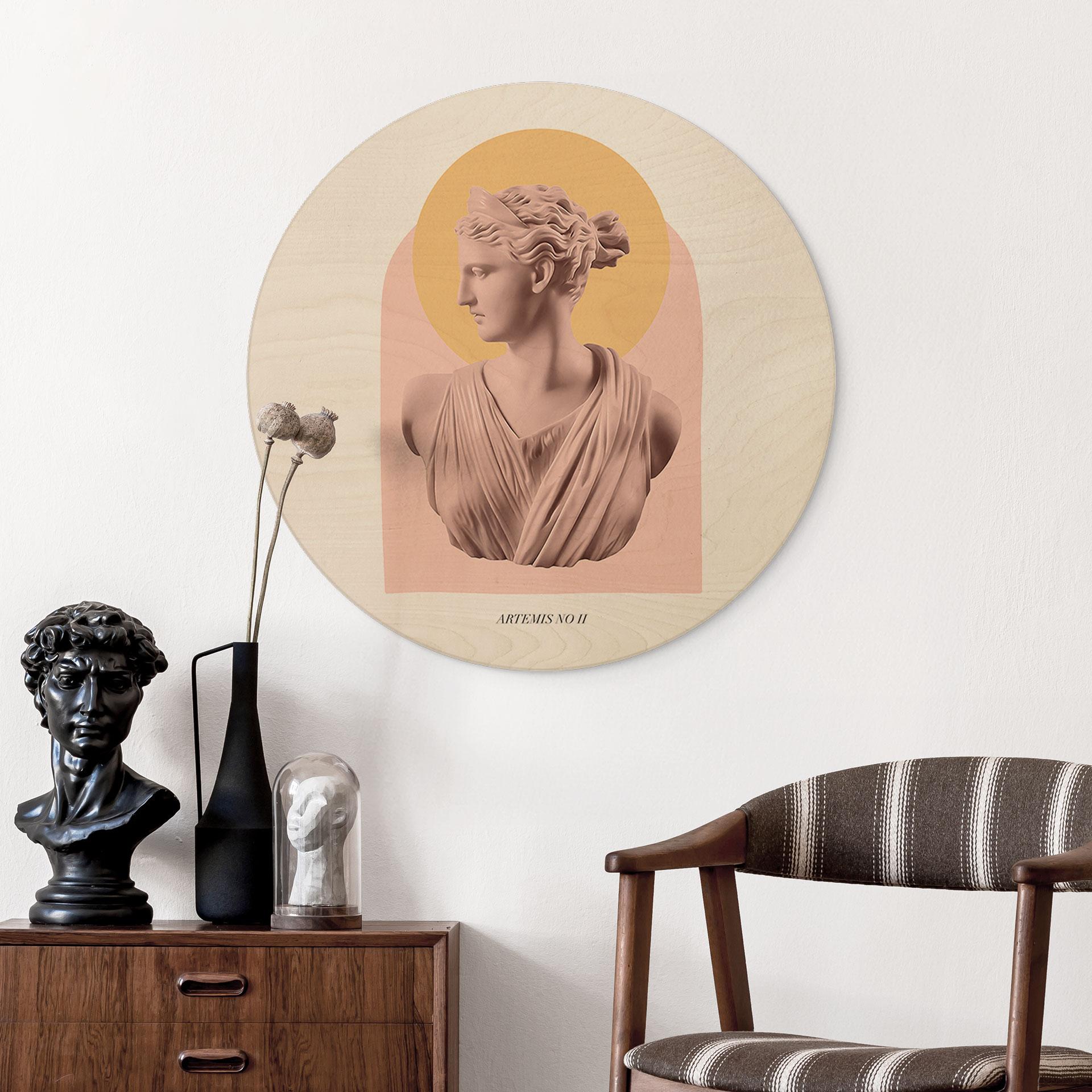 Væg cirkel træ Statue af gudinden Artemis - Grace Digital Art
