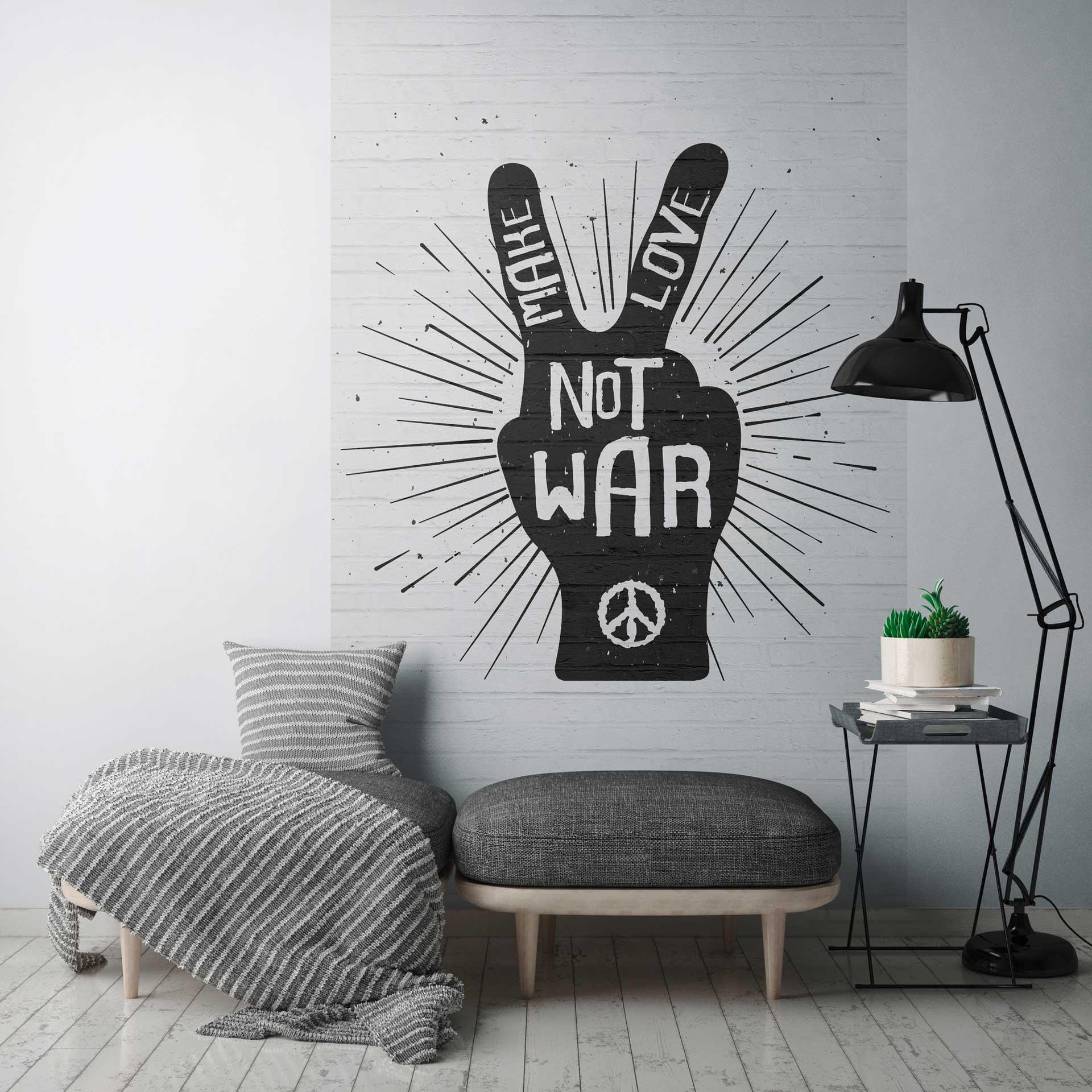 Street art-tapet 'Make Love Not War' - sort-hvidt fototapet - moderne non-woven tapet