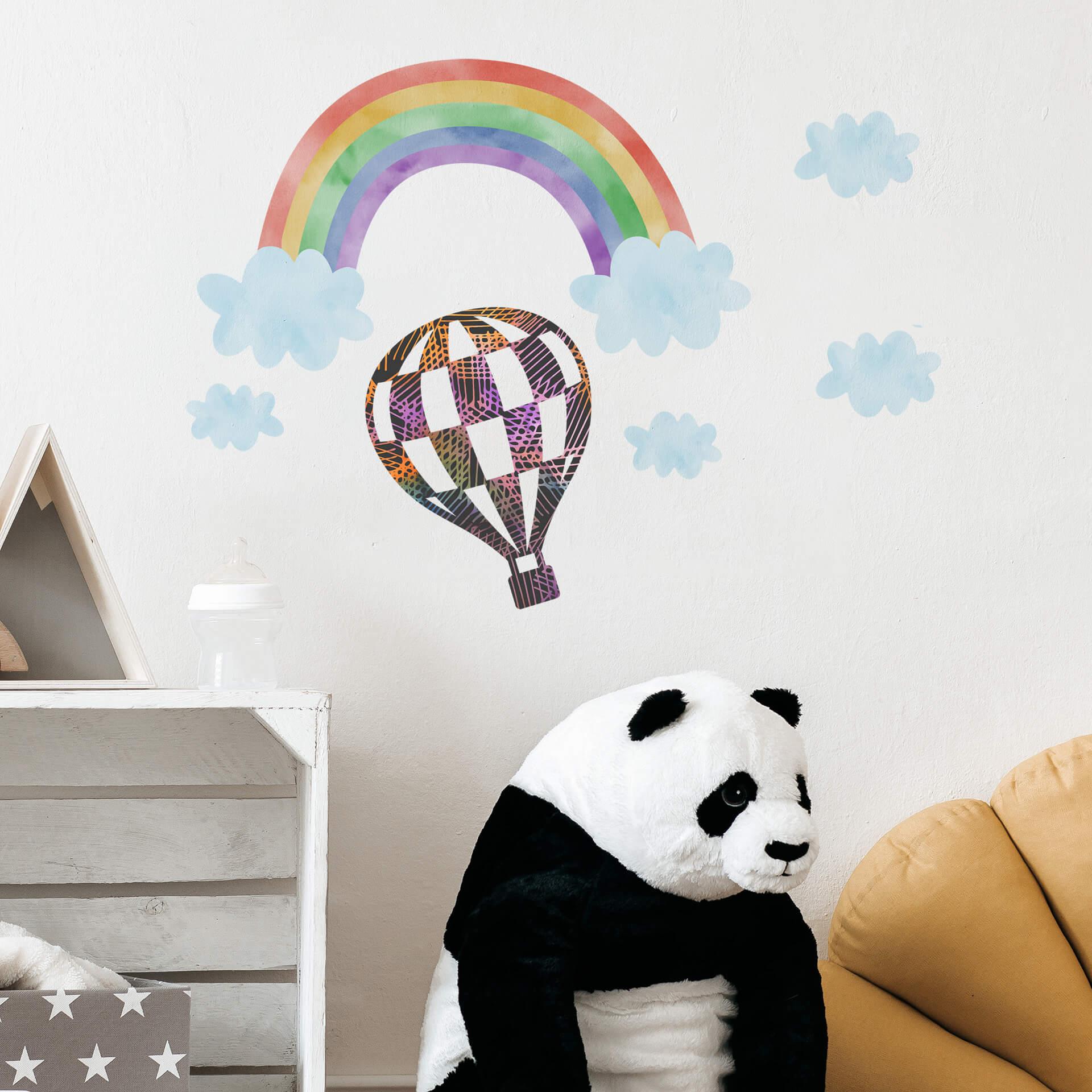 Wandtattoo Heissluftballon mit Regenbogen Set