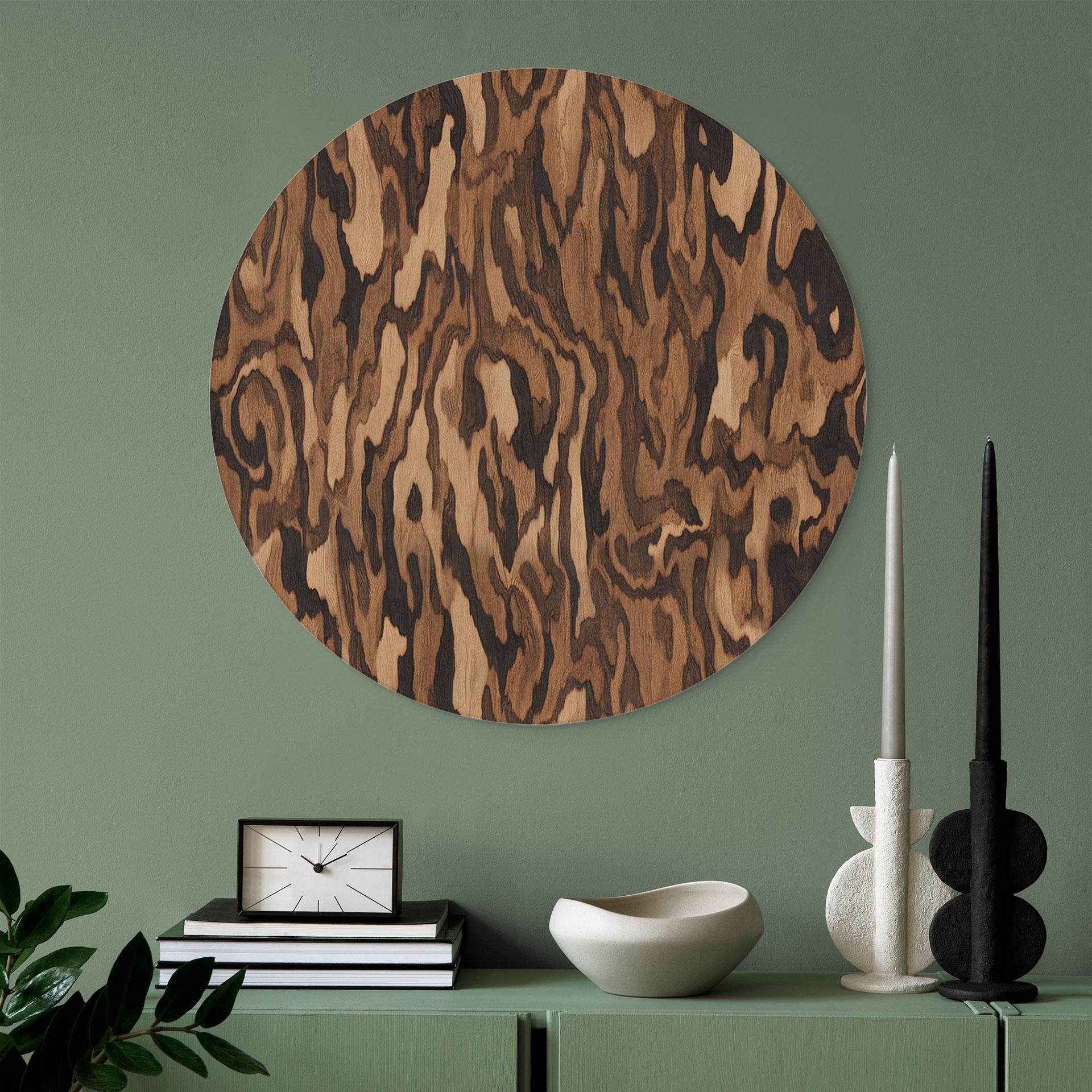 Stampa per Pareti Ettore Walnut - Venatura del Legno Astratta - Sir Edward x Grigory Gladarev - Alu-Dibond Rotondo