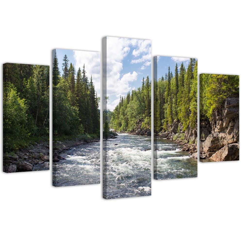 5 stykke lærredstryk Forest Green River Nature