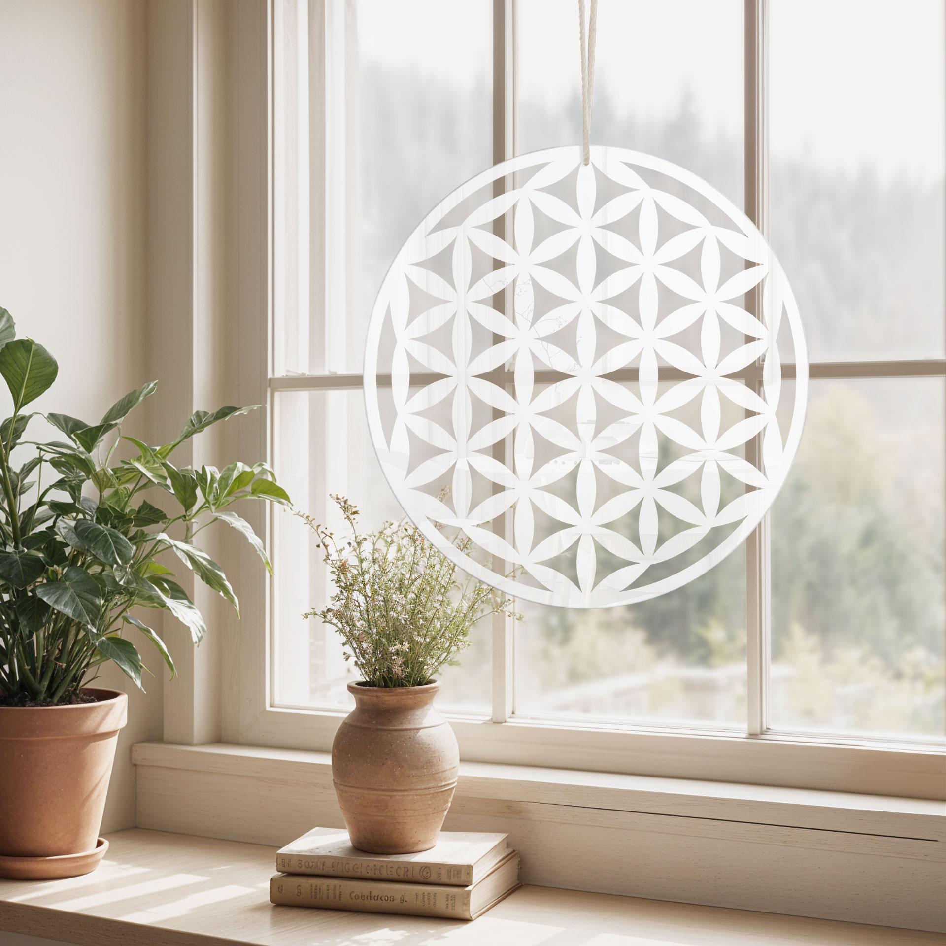 Akrylglasbillede, vinduesbillede til at hænge op Flower of life - rund