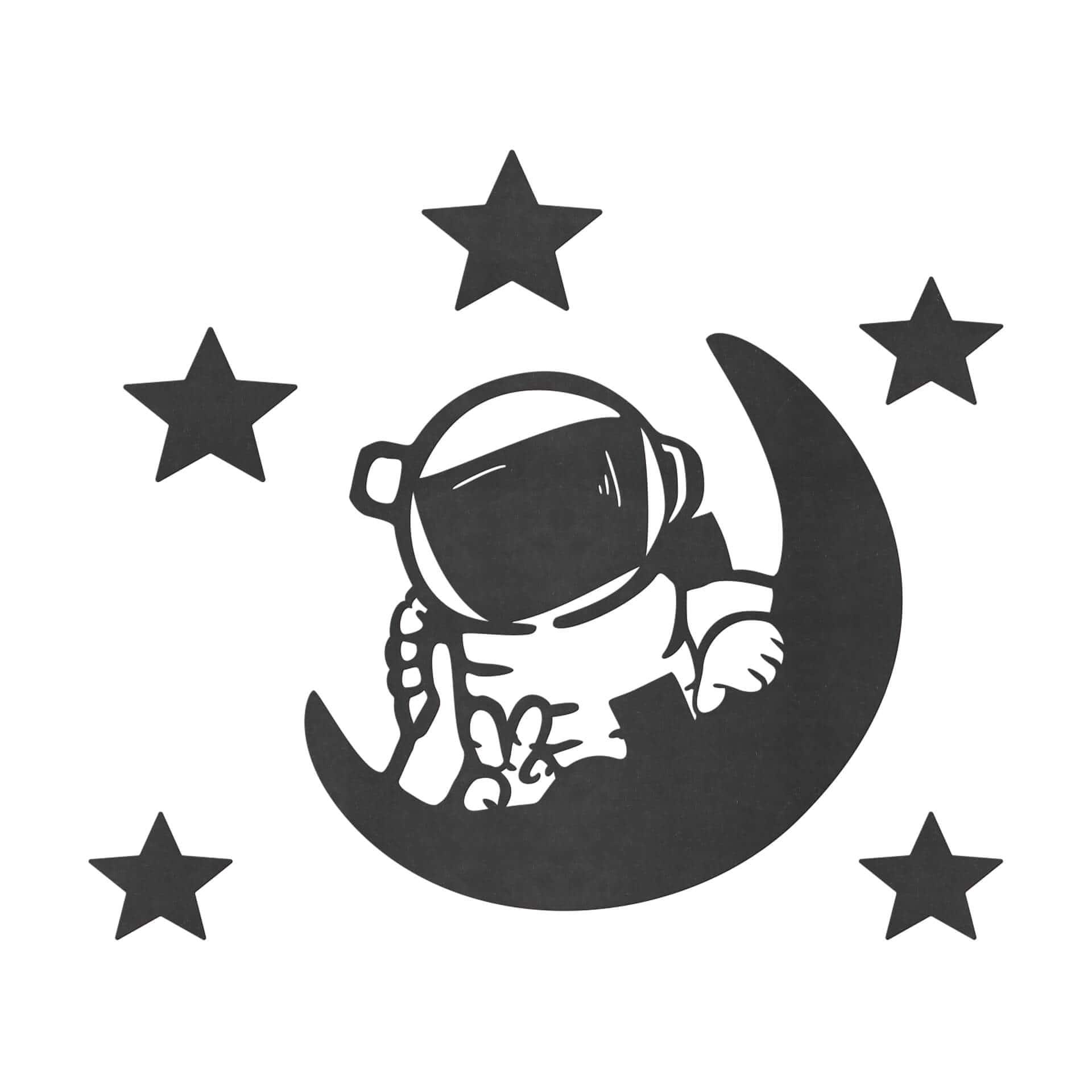 MDF Decoratie Kleine Astronaut met Maan en Sterren