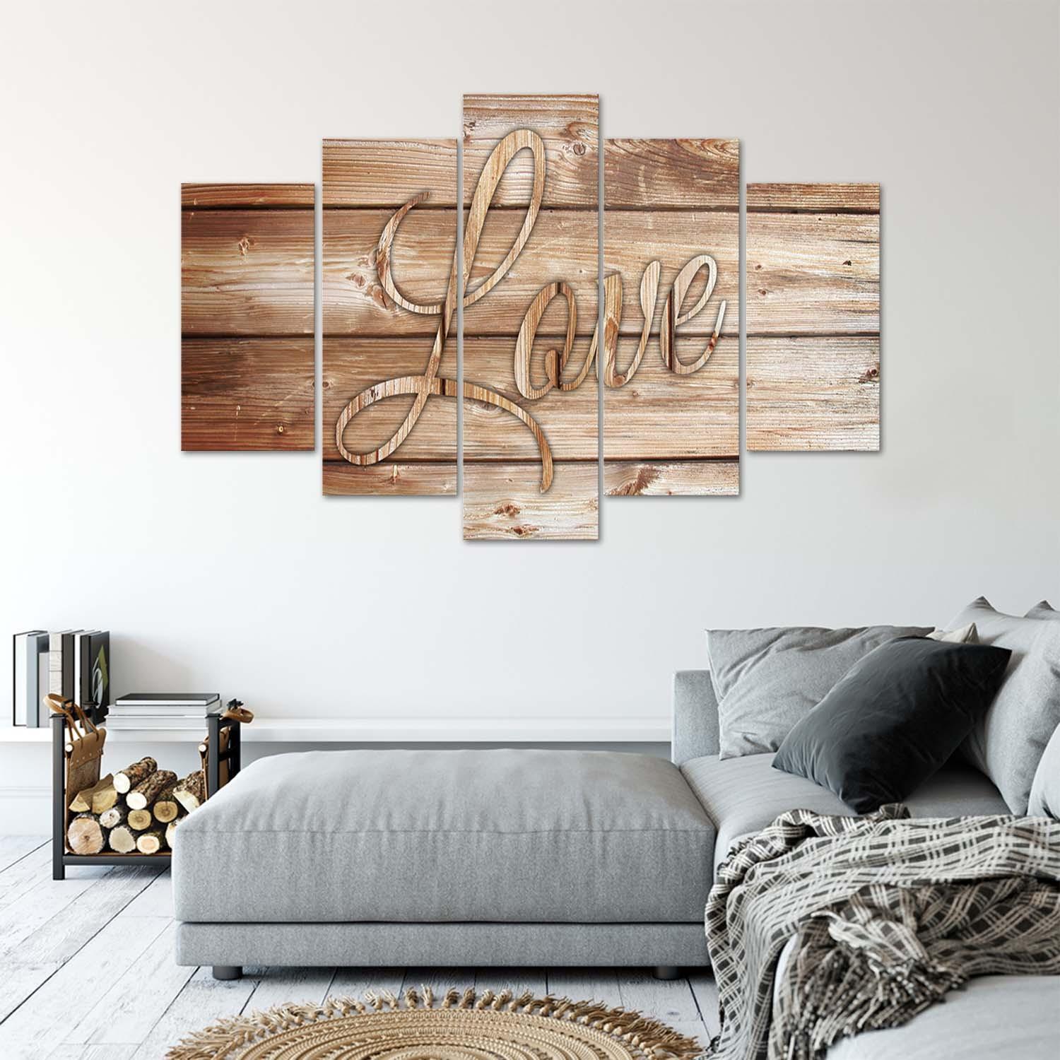 5 stykke lærredstryk Love Wood Vintage Brown