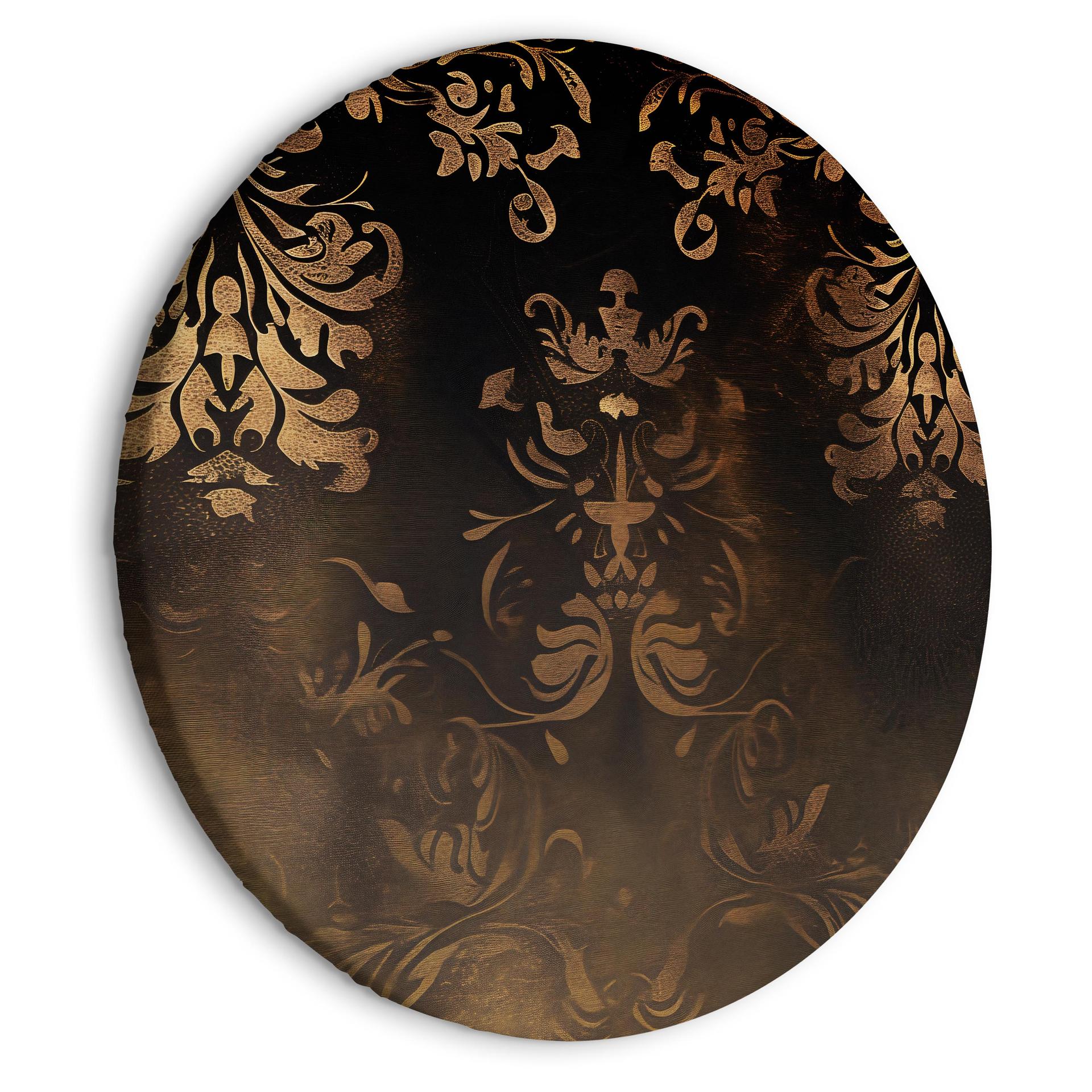 Rundes Leinwandbild Barocke Ornamente in patiniertem Gold und Brauntönen: Retro-Motiv