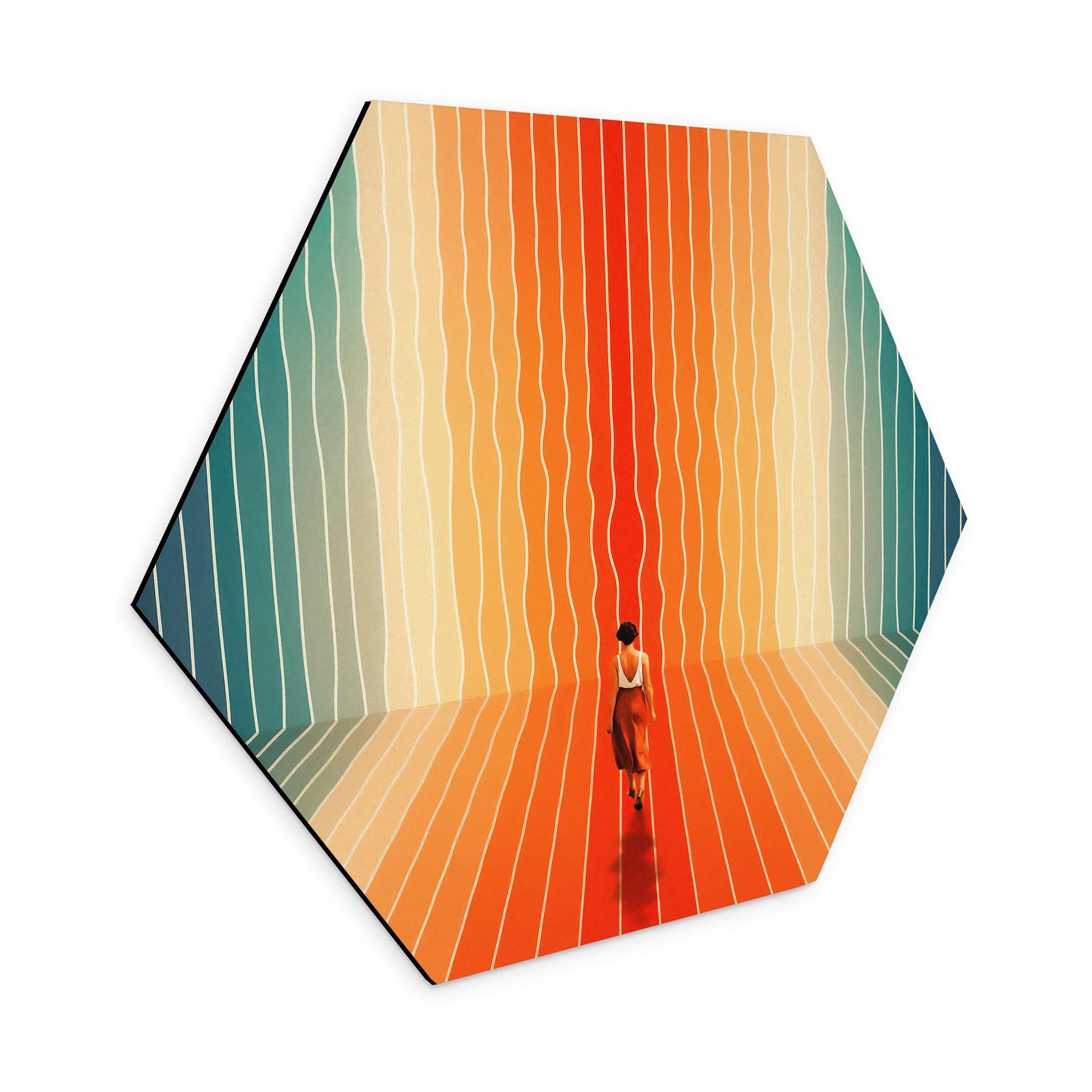 Hexagon Dibond Kvinde foran regnbue-baggrund - Taudalpoi