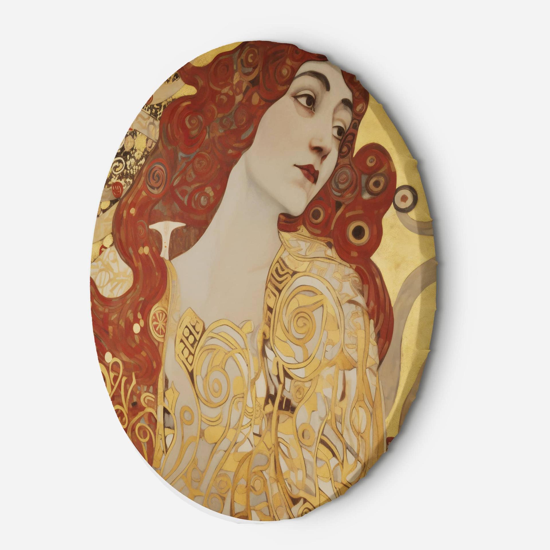 Rundt lærredsbillede - Kvinde med langt hår - G. Klimt