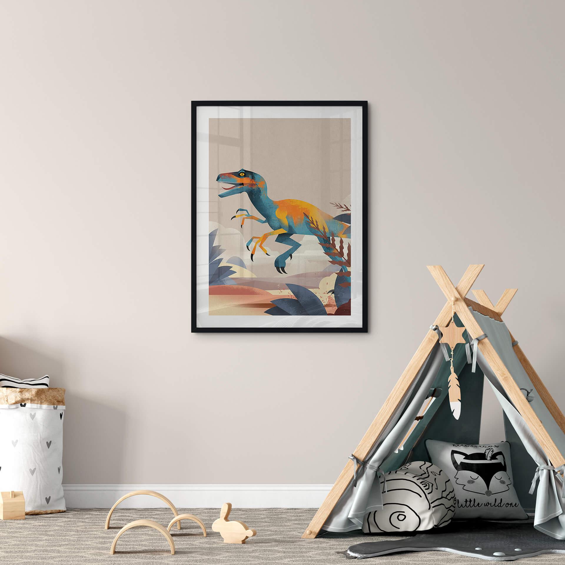 Kinder-Poster Dinosaurier - Velociraptor - Braun