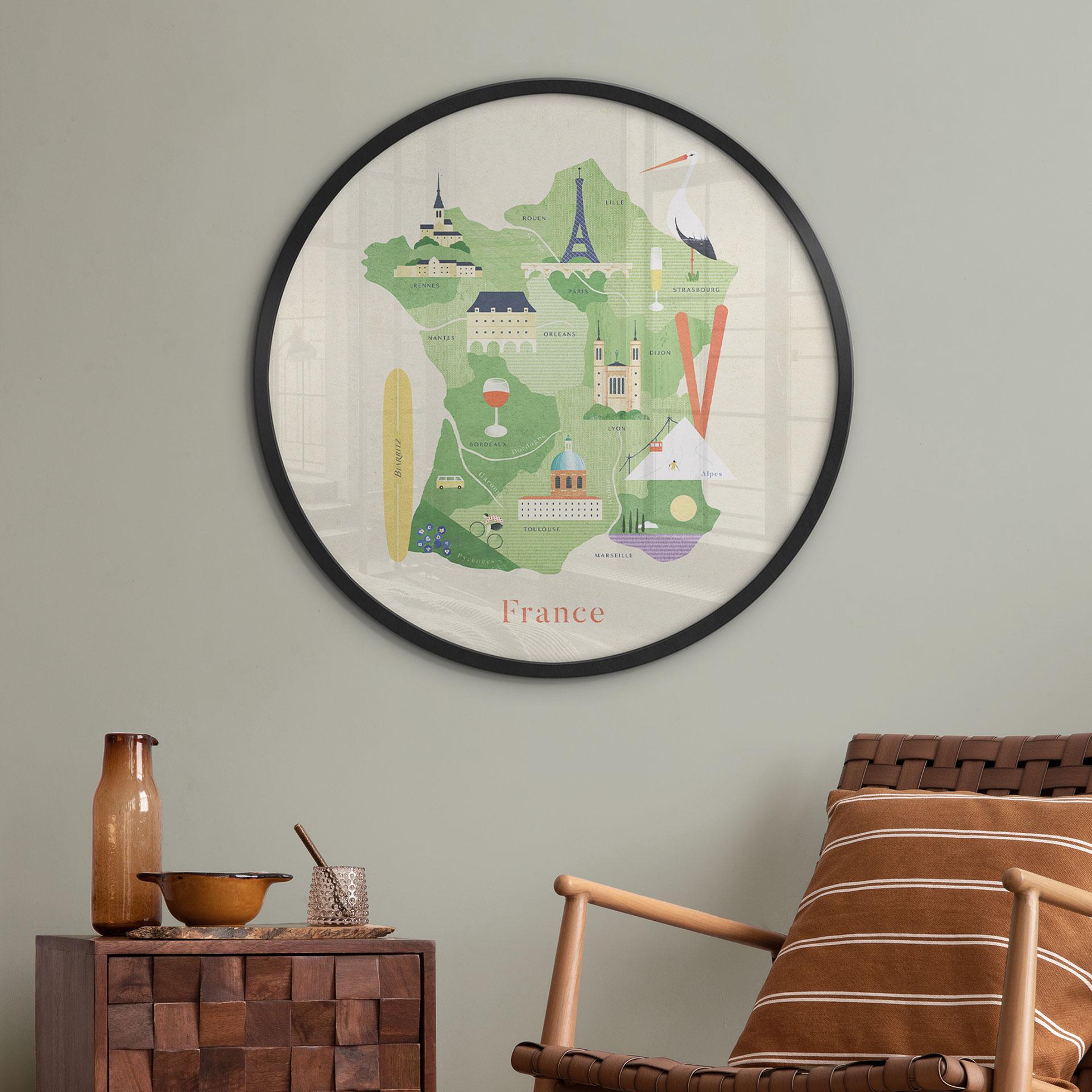 Plakat mapa Francji - Rivers - Okrągły