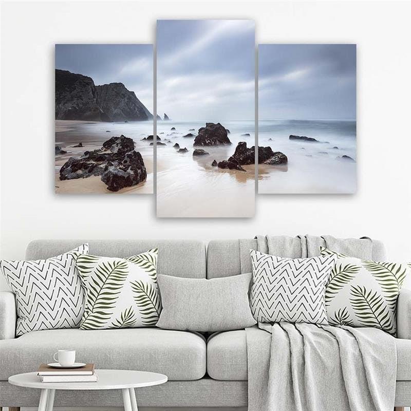 Canvas Print 3 Stuks, Sea Rocks Sky