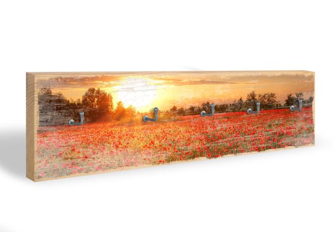 Accroche clés Champ de coquelicots au coucher du soleil + 5 crochets