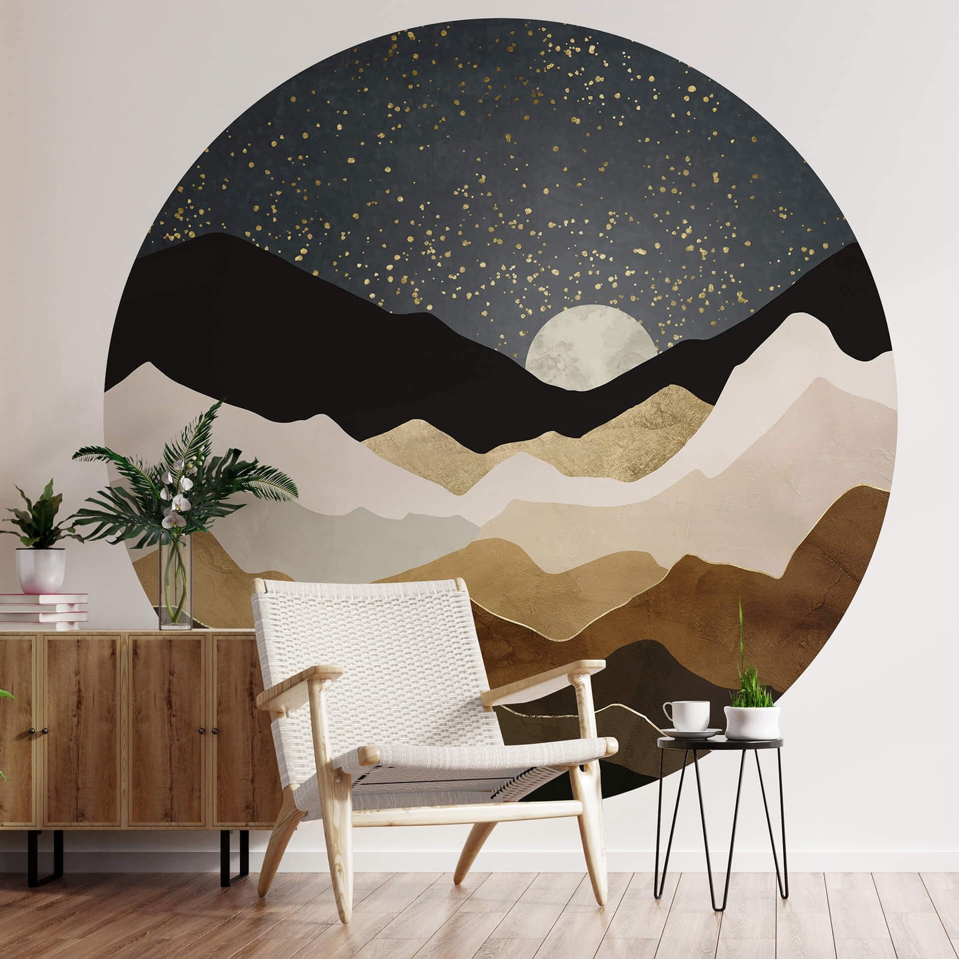 Fototapet - Rundt SpaceFrog Designs - Gyldne stjerner - vliesetapet/selvklæbende non-woven tapet
