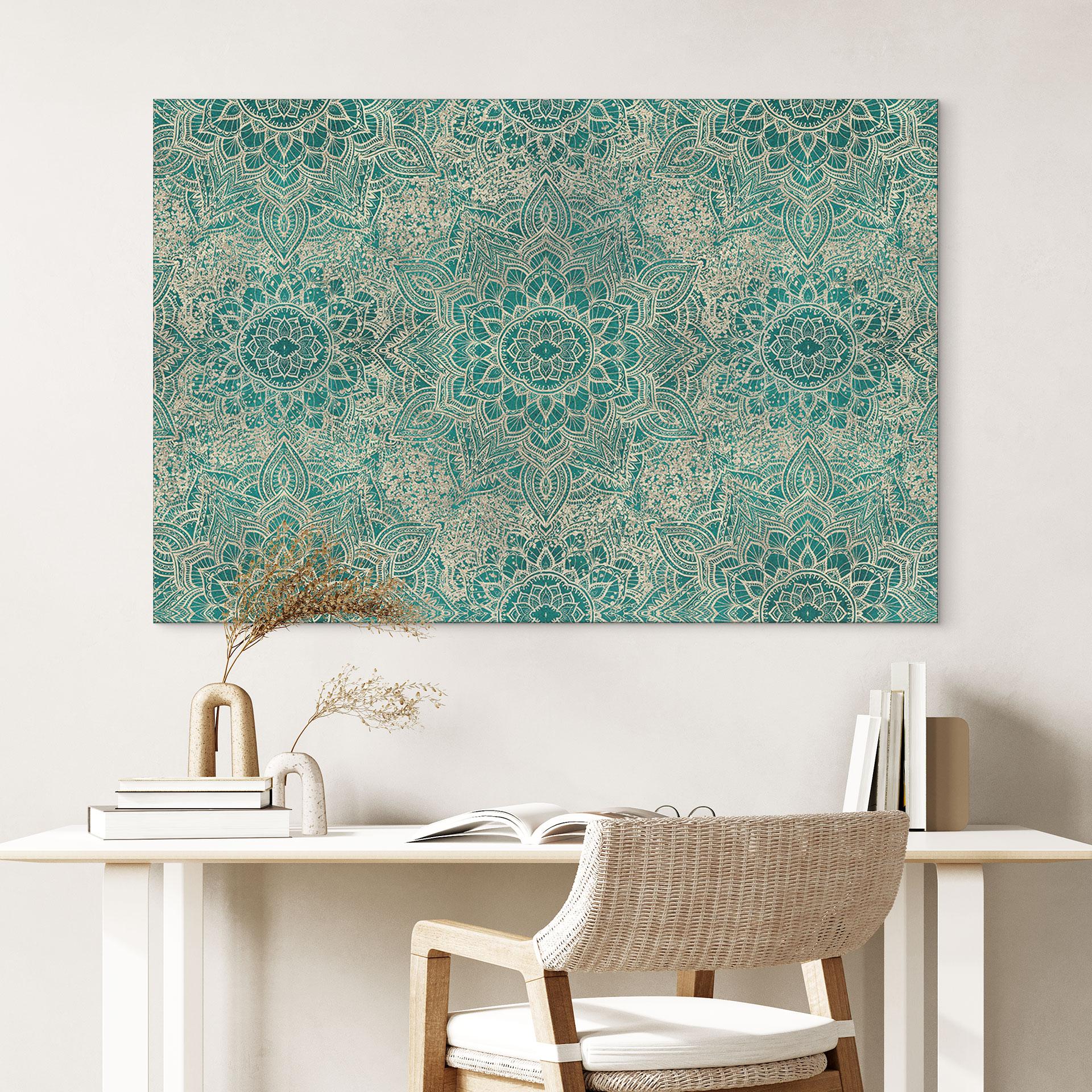 Billede Mandala Boho guld-grøn - Bloomery Decor – print på aluminium (Alu-Dibond)