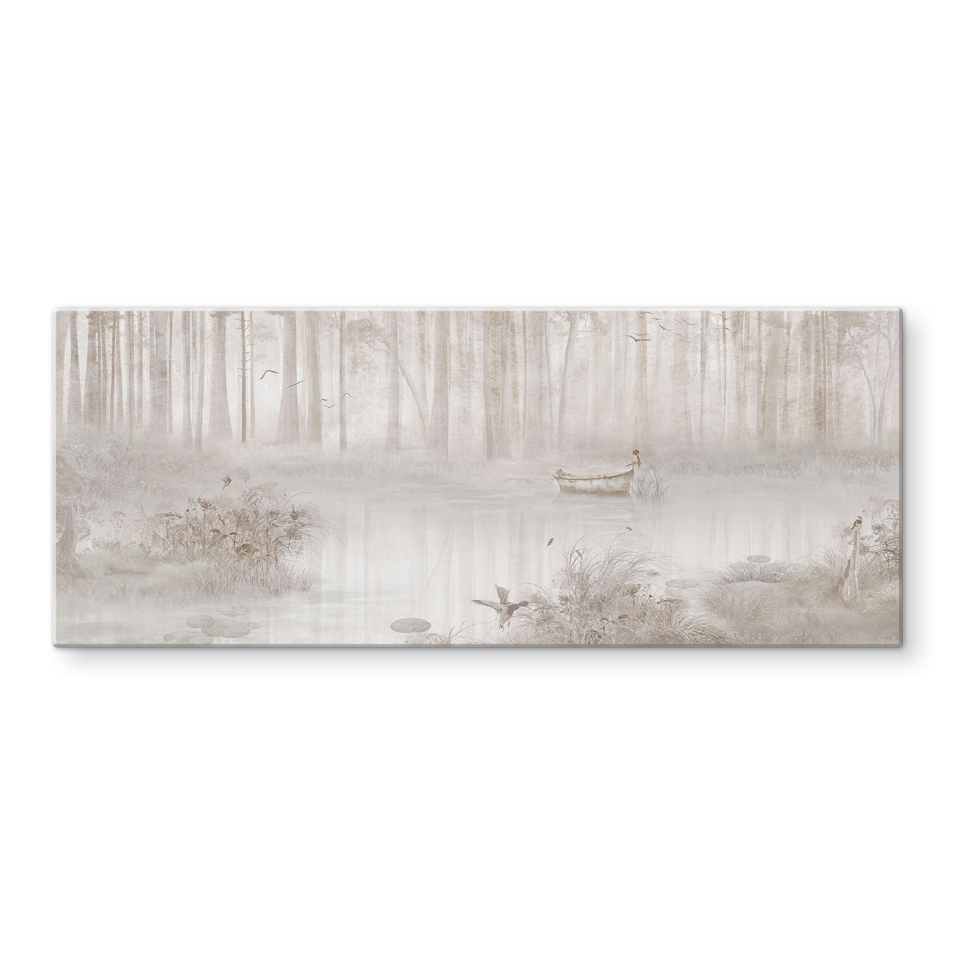 Spritzschutz Wald am See im Nebel in Beige - Ms Tiff - Panorama