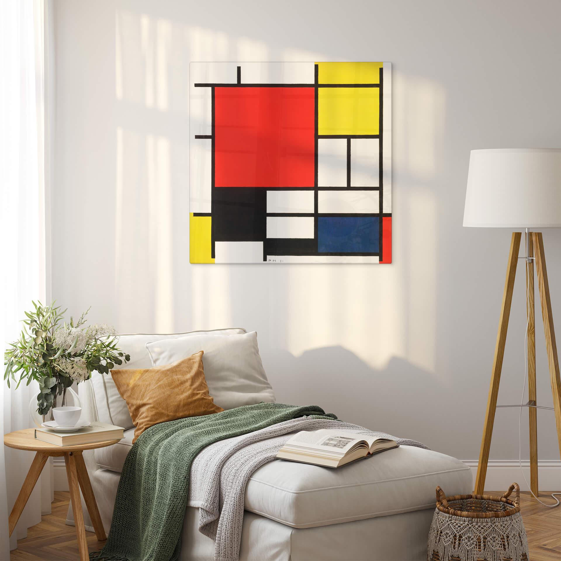 Stampa vetro Mondrian Composizione rosso giallo blu
