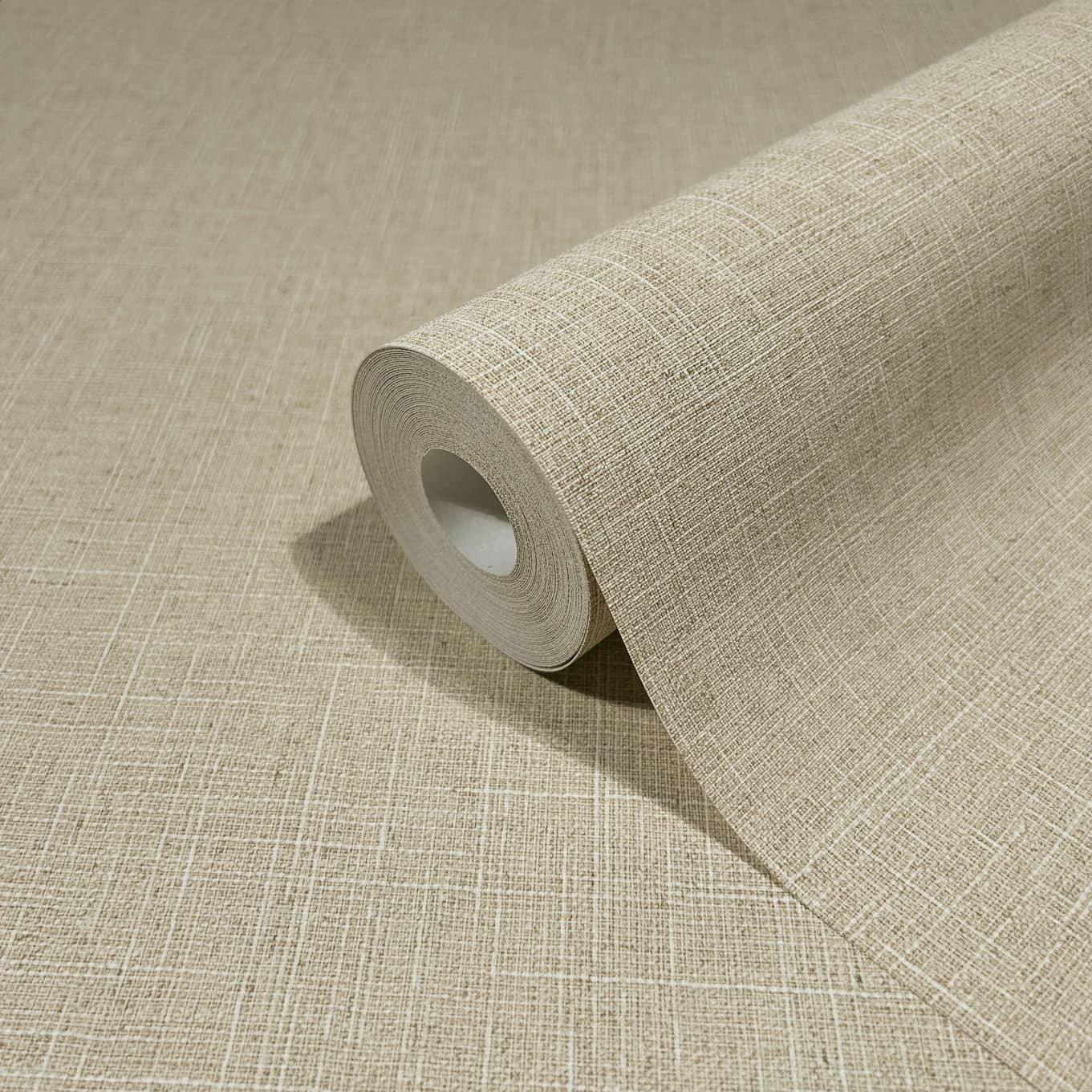 Vliesbehang in textiel effen look beige effen