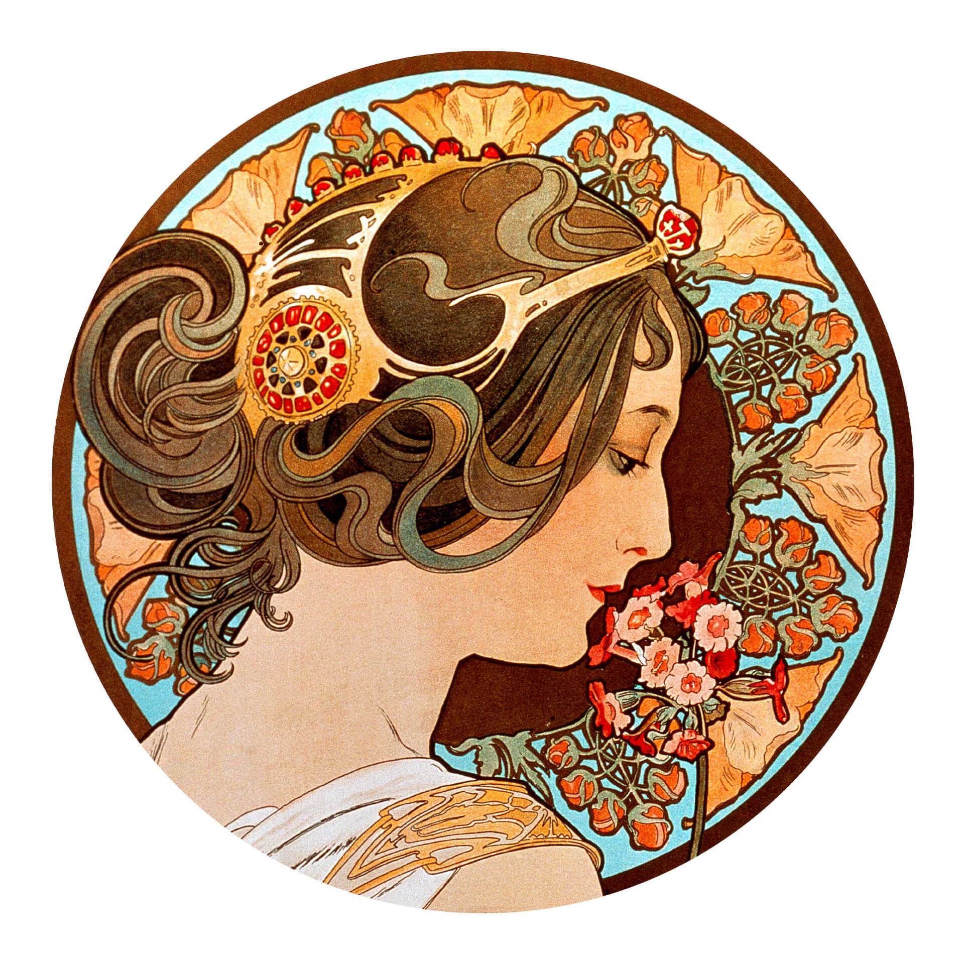 Wandtattoo Mucha - Schlüsselblume - Rund