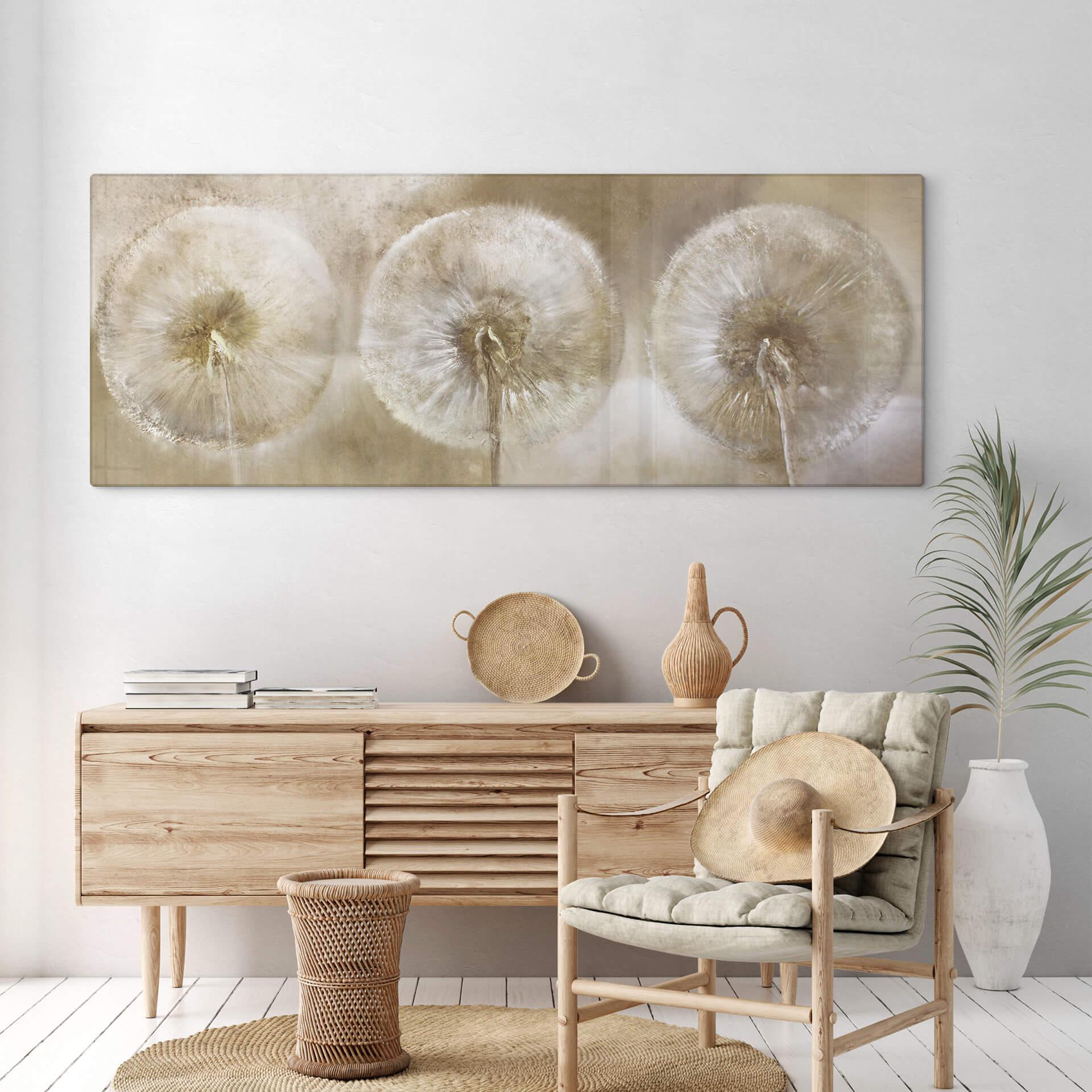 Glasbild Schmucker - Drei Pusteblumen - Panorama