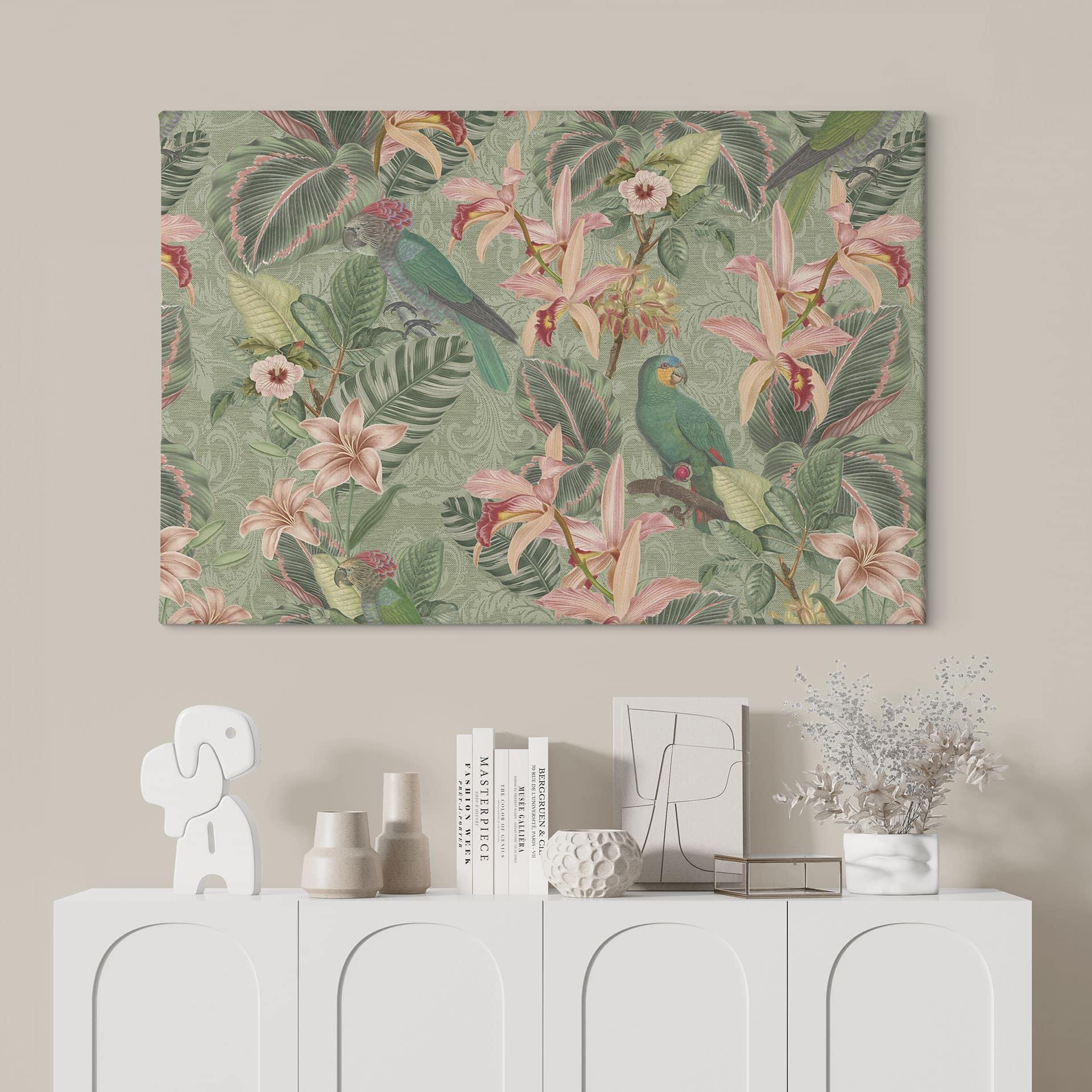 Canvasbillede jungle med papegøjer grøn - Bloomery Decor