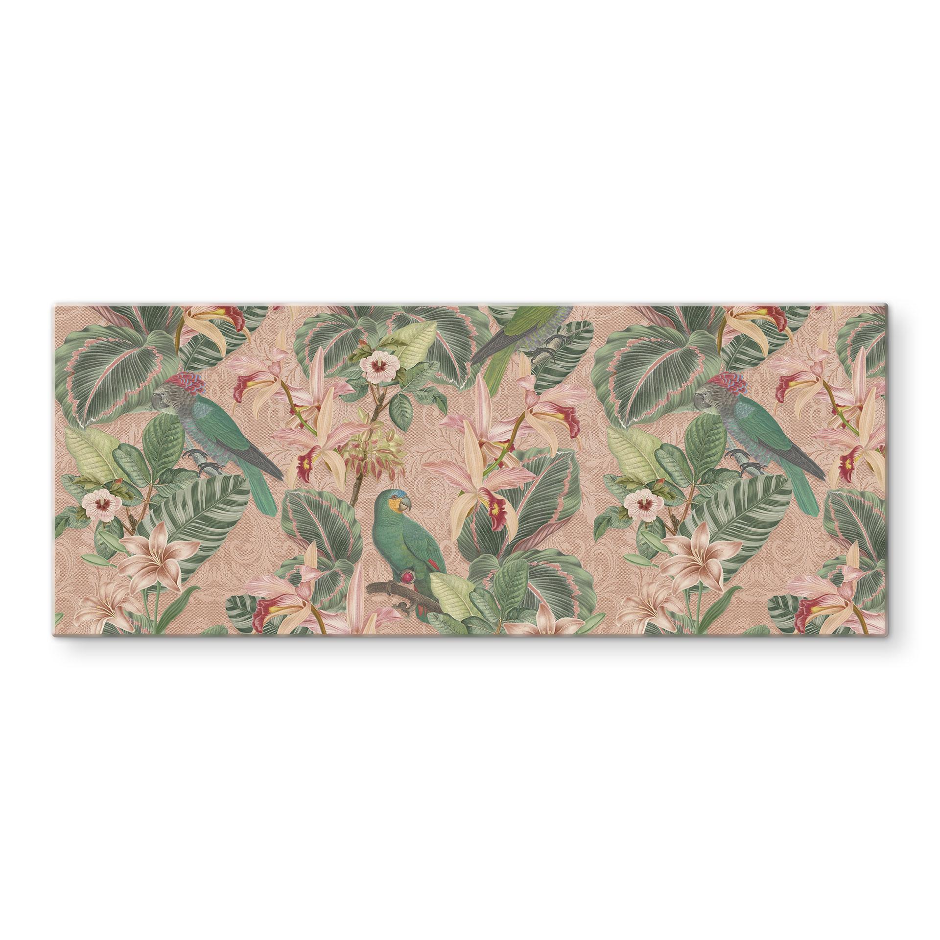 Stænkplade Jungle med papegøjer pink - Bloomery Decor - Panorama