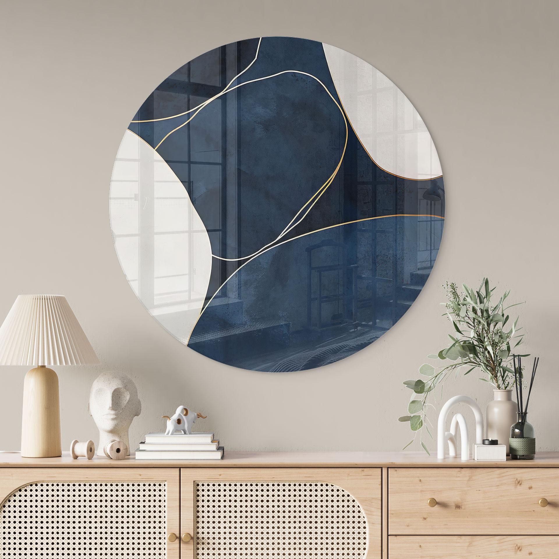 Glasbild Geometrische Balance in Blau und Weiß - Paksoylu - Rund