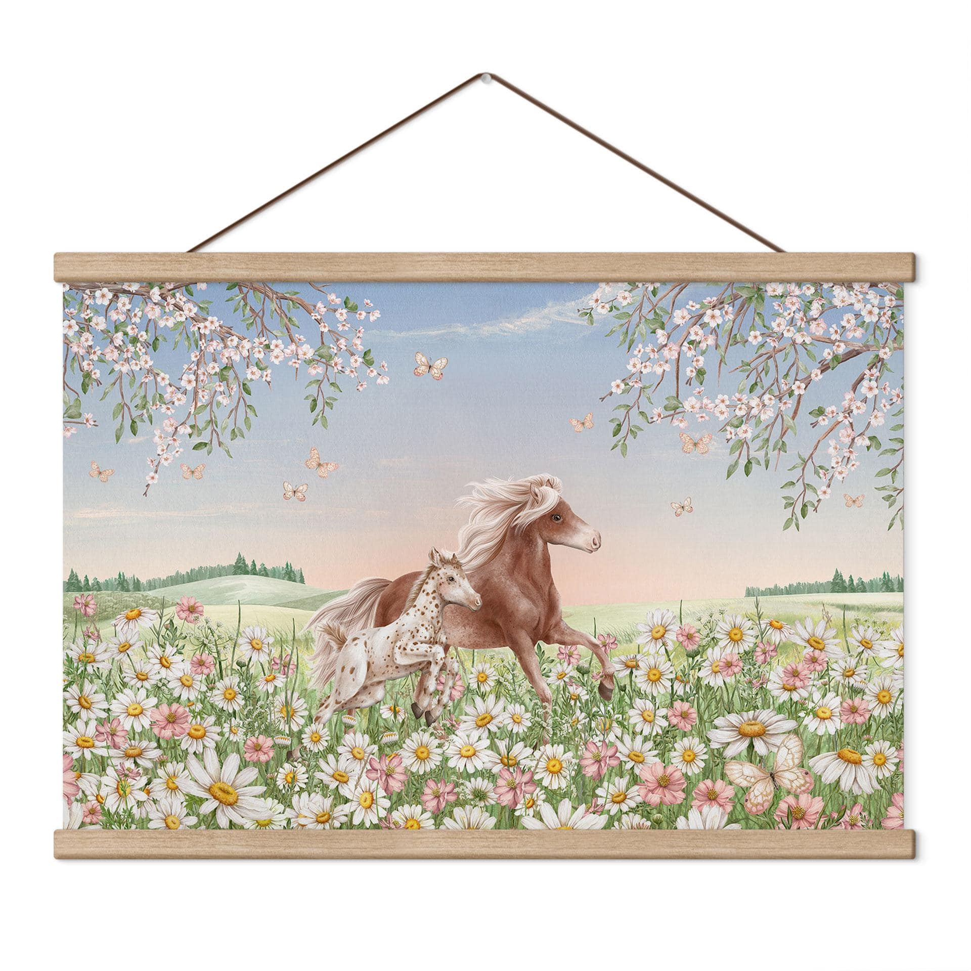 Kinderkamer Textielposter Paarden op de bloemenweide - Kikki Belle