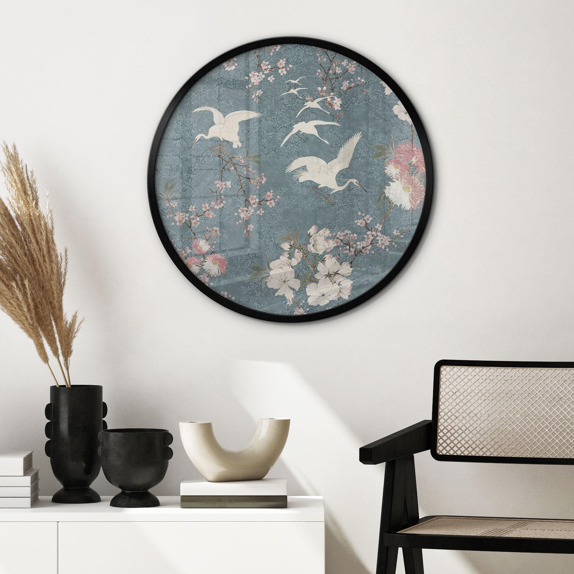 Plakat Traner i Kirsebærblomst Rush Blue - Blomsterdekoration - Rund