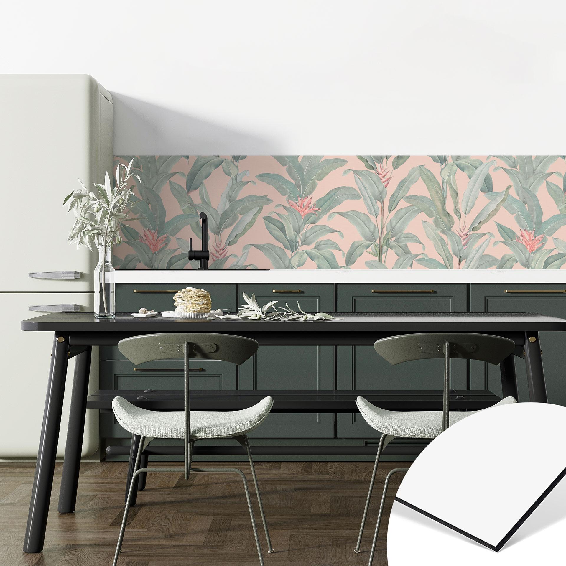 Stænkplade til køkken Urban Jungle tropical leaves pink - Bloomery Decor