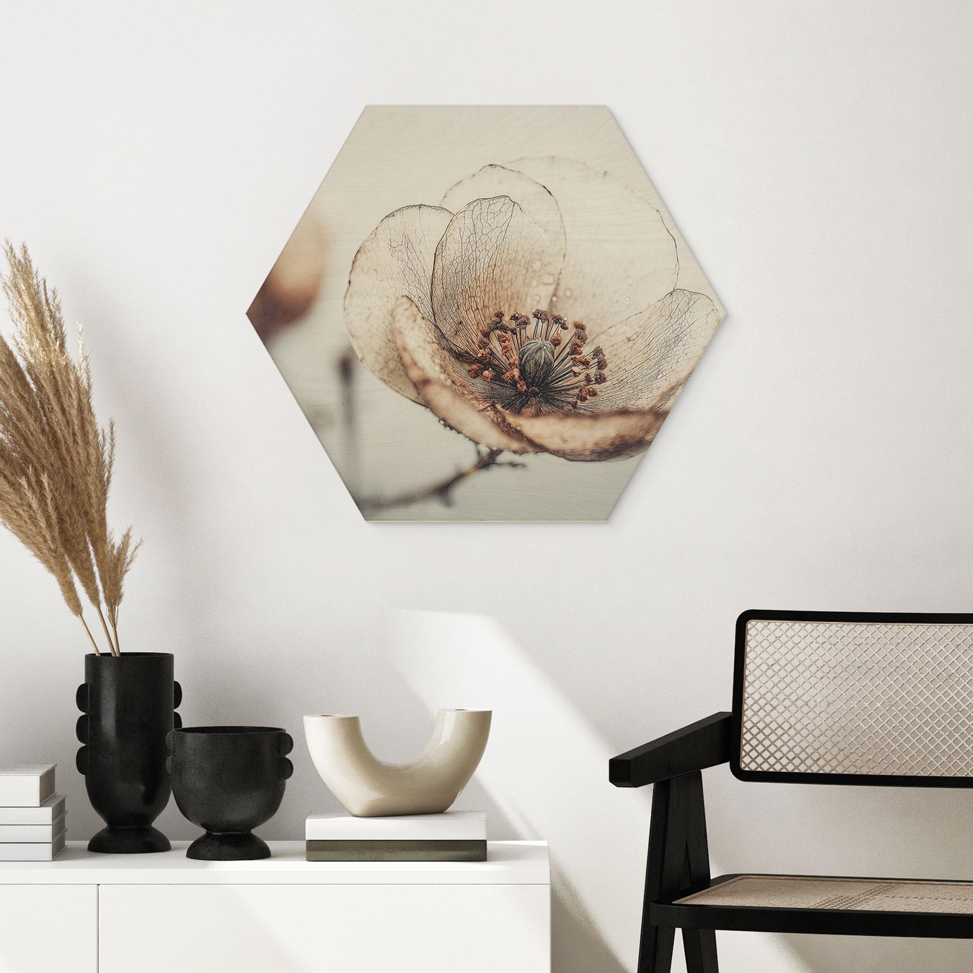 Sekskantet Billede af træ tør blomster beige natur poesi - Treechild