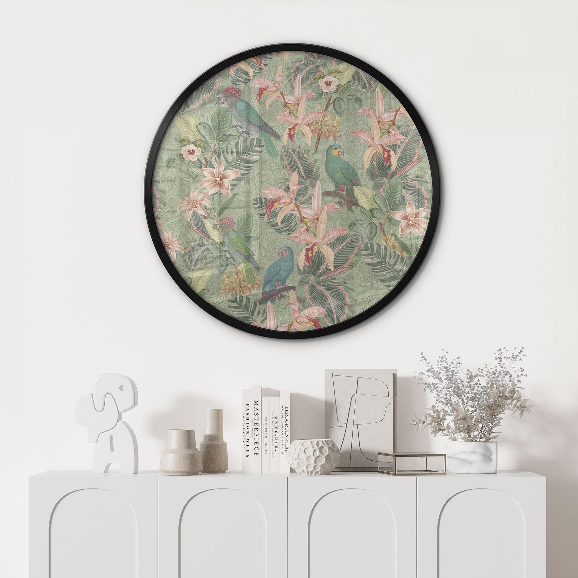 Plakat Jungle med papegøjer Grøn - Blomsterdekoration - Rund