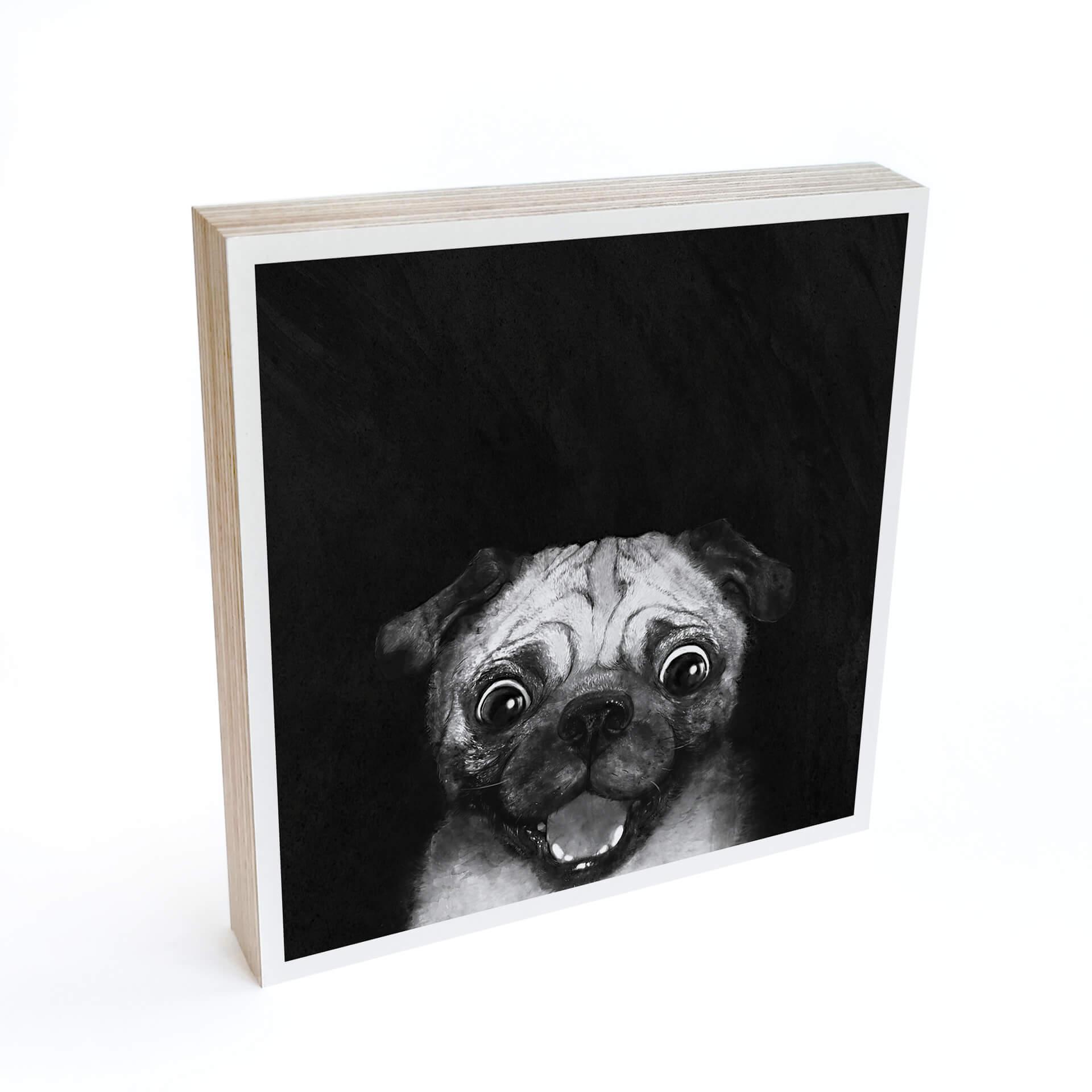 Billede af træ til at sætte op - Graves - Snuggle Pug - 15x15 cm