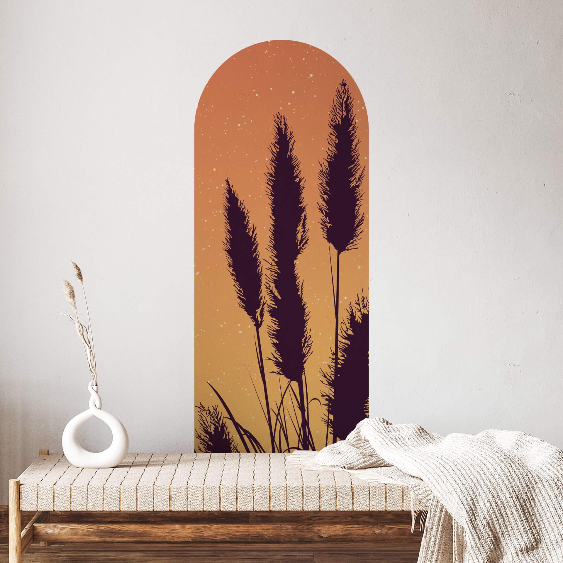Wallsticker Rundbueplanter - Pampasgræs orange-gul