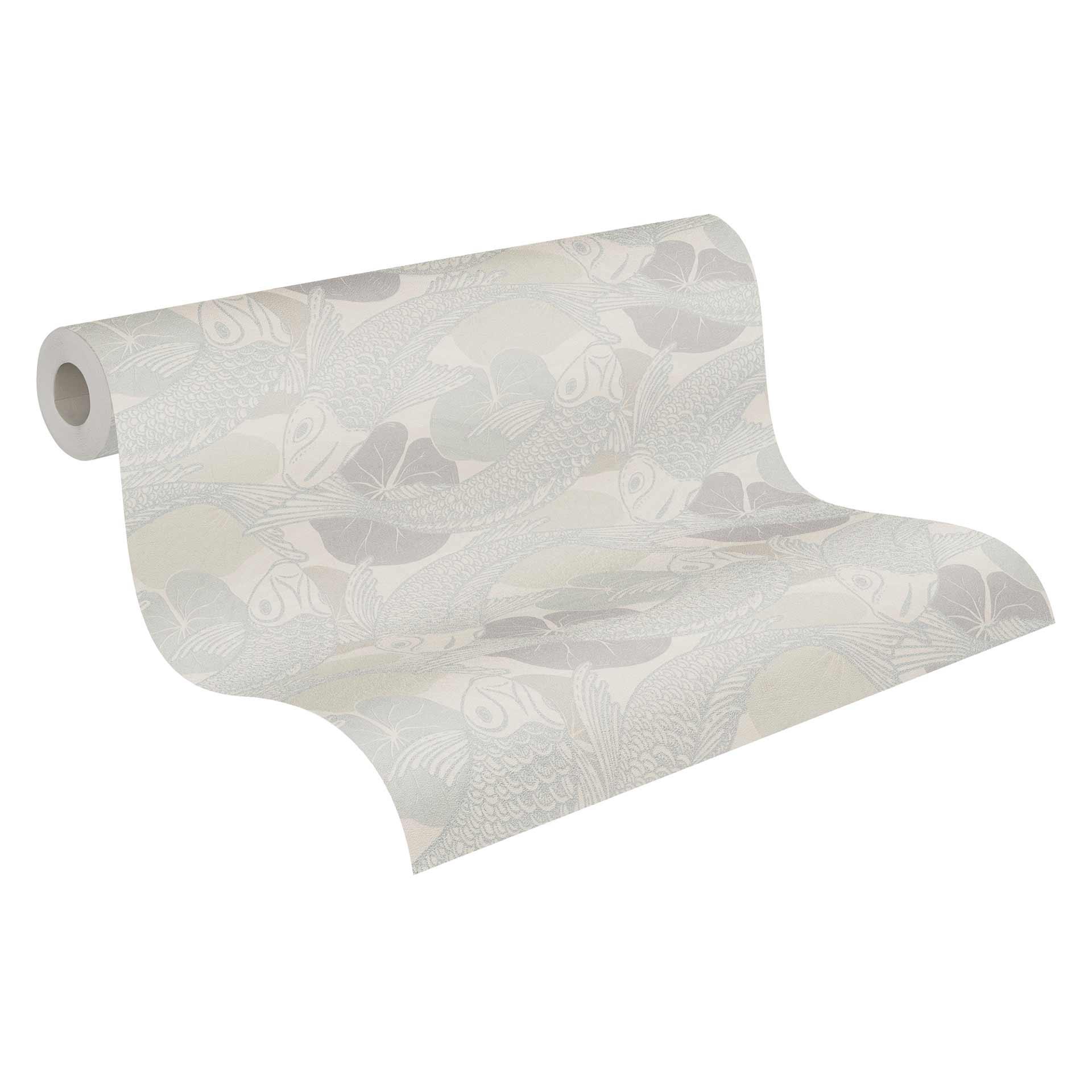 Papel pintado tejido-no tejido Livingwalls Metropolitan Stories Papel pintado asiático con koi Mio Tokyo beige, gris