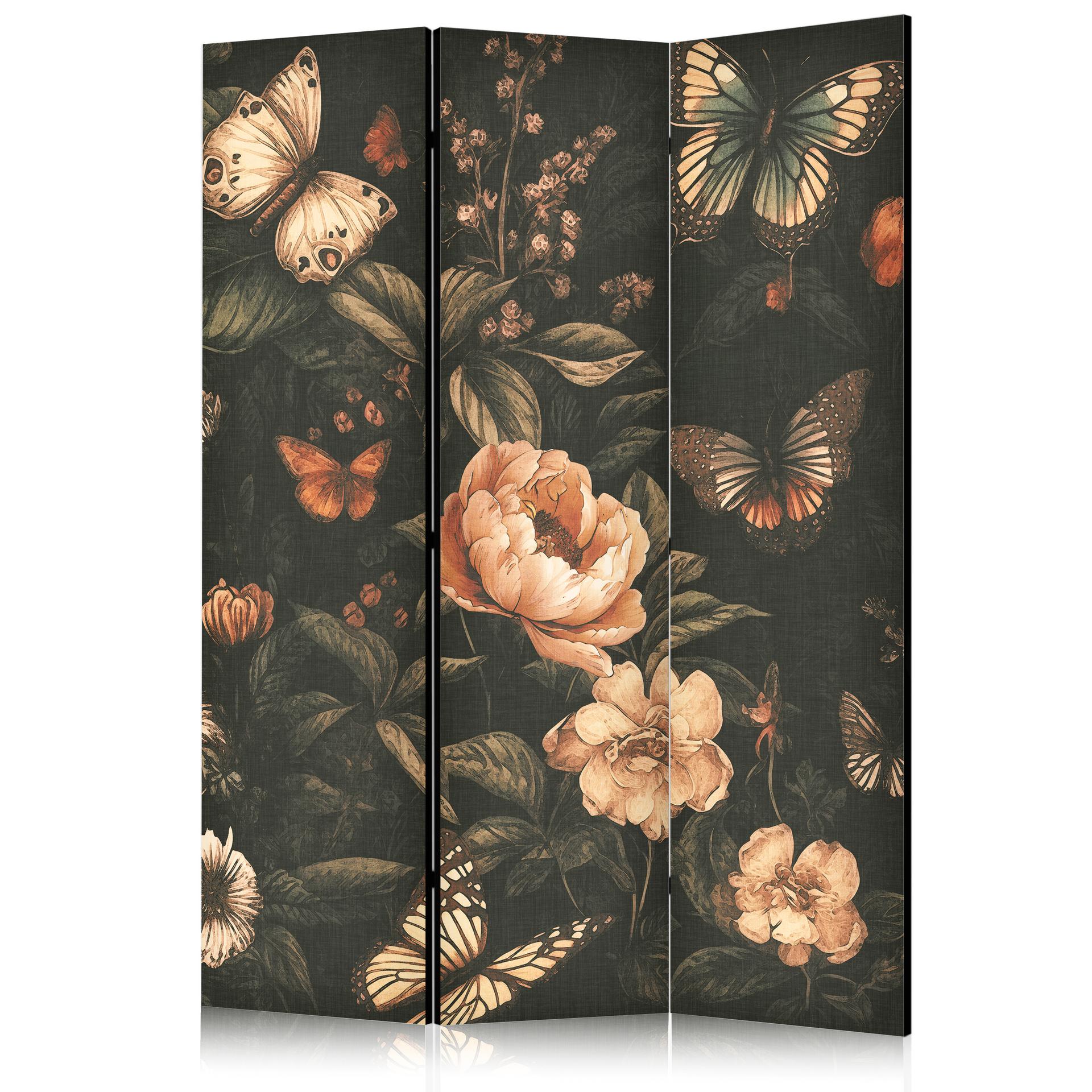 Paravent, Raumteiler freistehend, Trennwand - Mysterious Garden - Rustic Butterflies